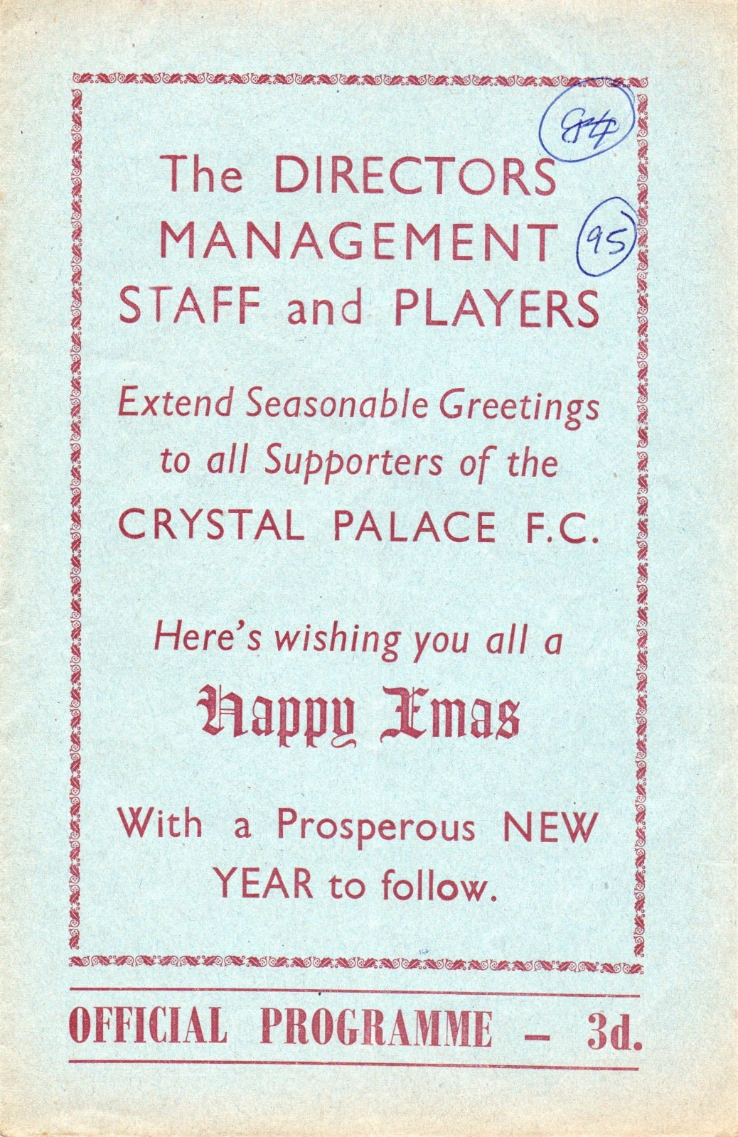 CRYSTAL PALACE v NORWICH CITY 1953-54 for sale on Ebay