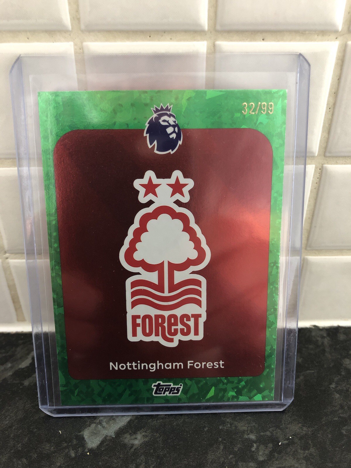 Nottingham Forest crest/badge.  /99 green sparkle Topps premier league 25/26 for sale on Ebay