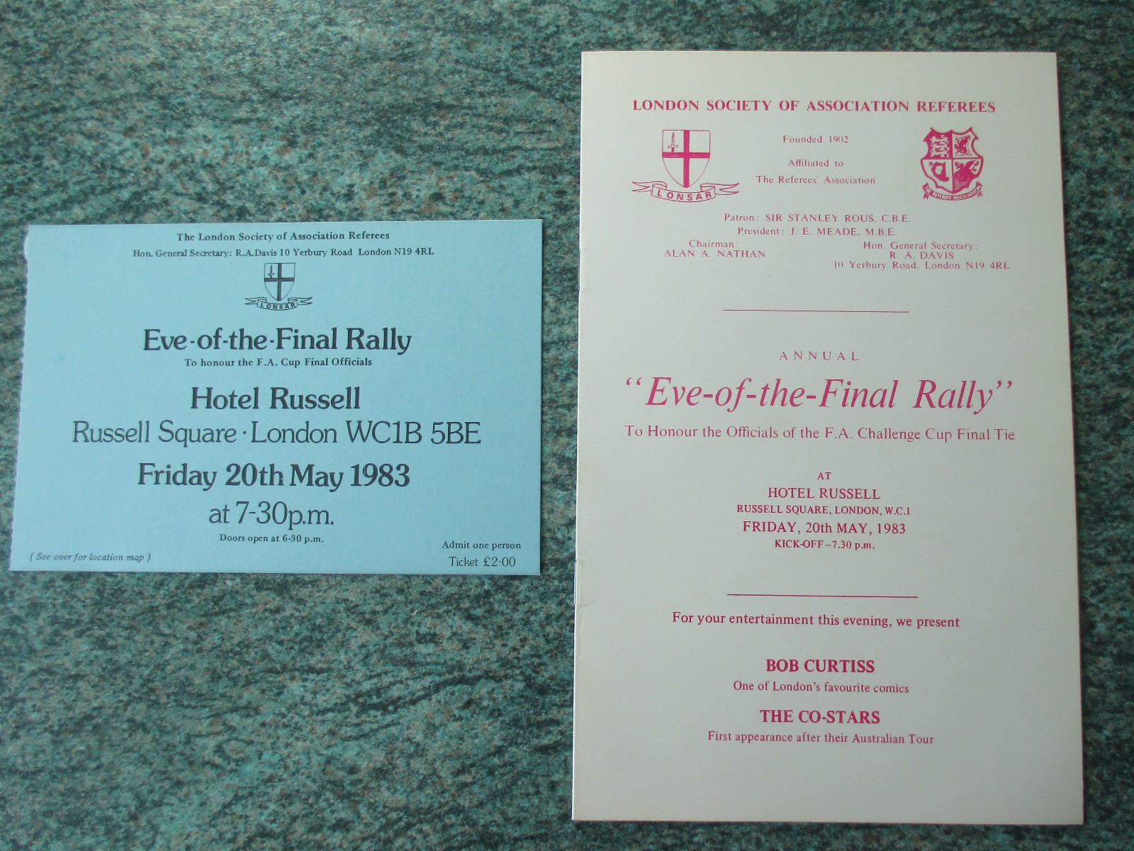 1983 FA CUP EVE OF FINAL RALLY REFEREES SIGNED BROCHURE & TICKET BRIGHTON MAN U for sale on Ebay