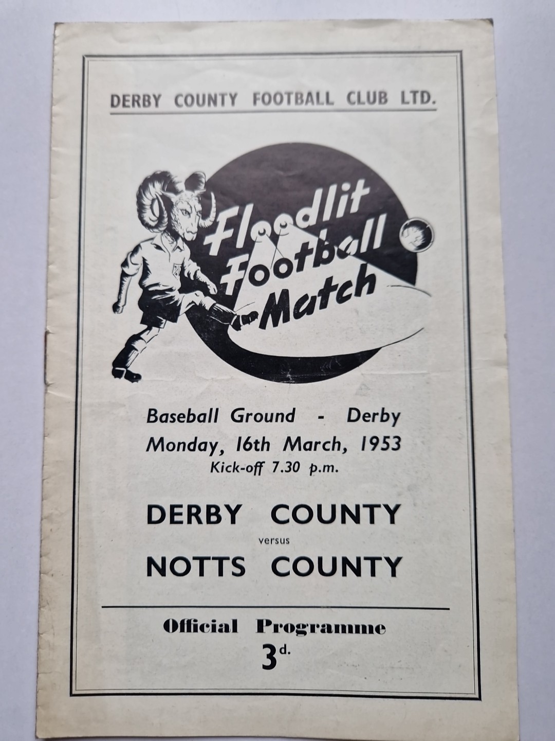 DERBY COUNTY V NOTTS COUNTY FLOODLIT FOOTBALL PROGRAMME 1953 @BASEBALL GROUND for sale on Ebay