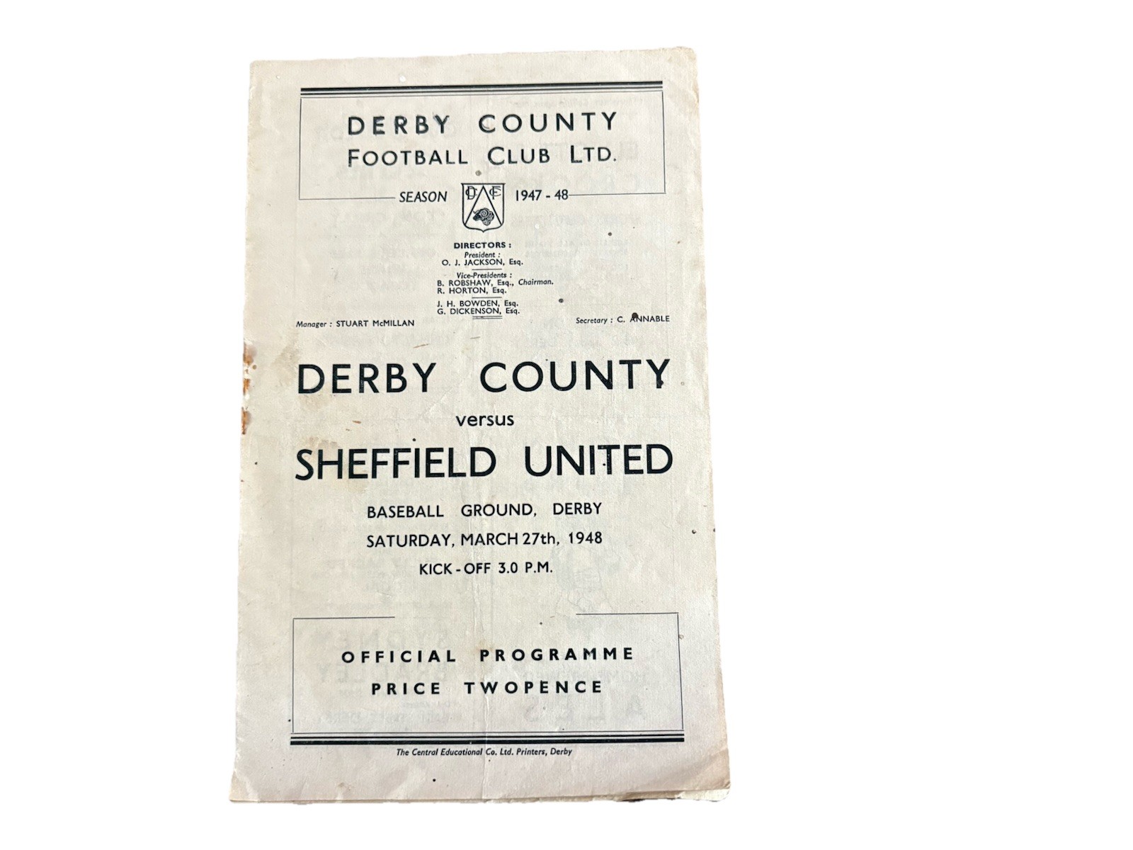 Derby County v Sheffield United 1947/1948 - Football Programme for sale on Ebay