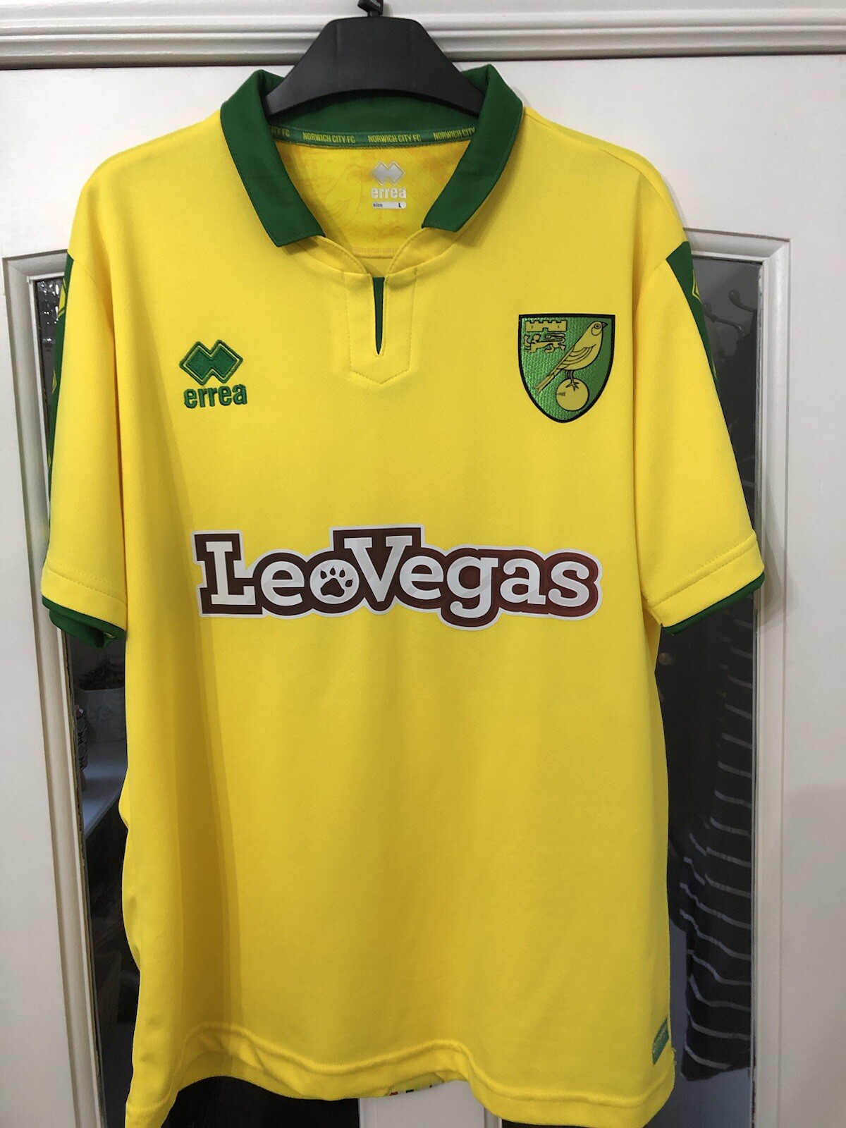 Norwich City Football Shirt, Leo Vegas, Size L for sale on Ebay