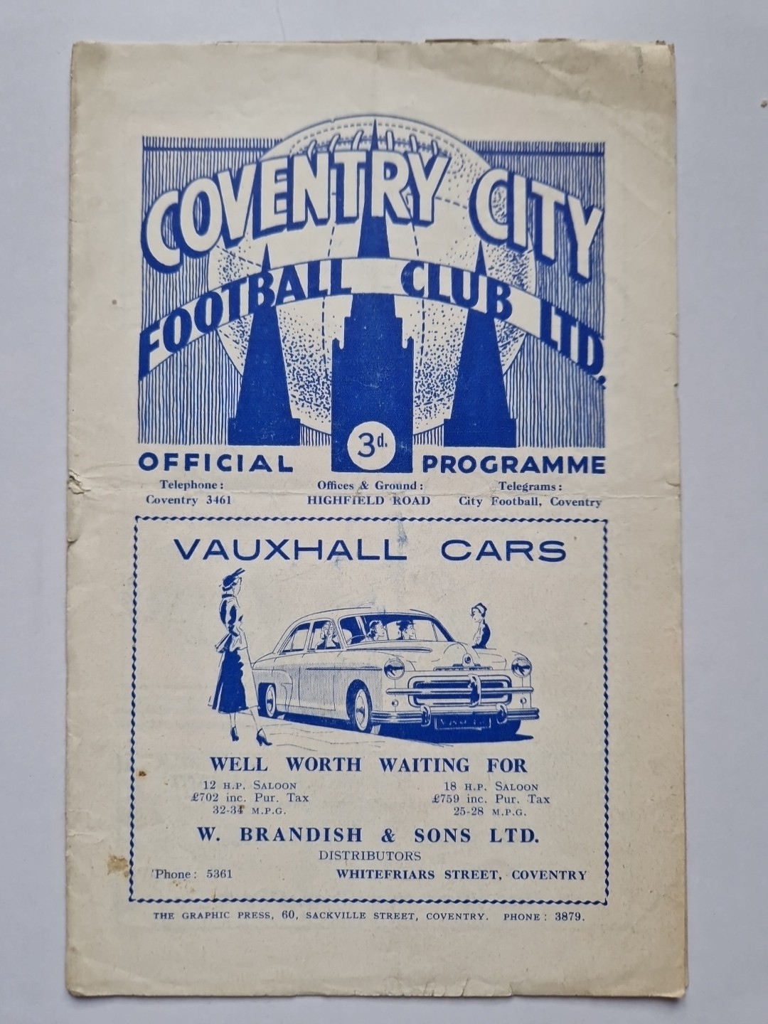 COVENTRY CITY v SOUTHEND UNITED FOOTBALL PROGRAMME 1953-54 for sale on Ebay