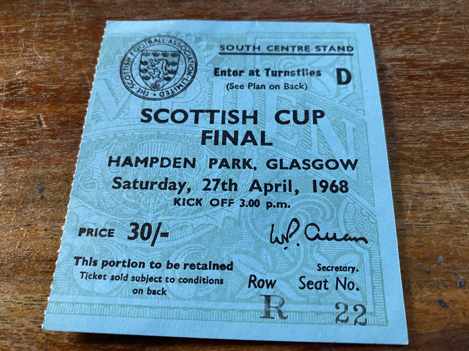 1968  Scottish Cup Final Football Stub Ticket Dunfermline v Hearts (Original) for sale on Ebay