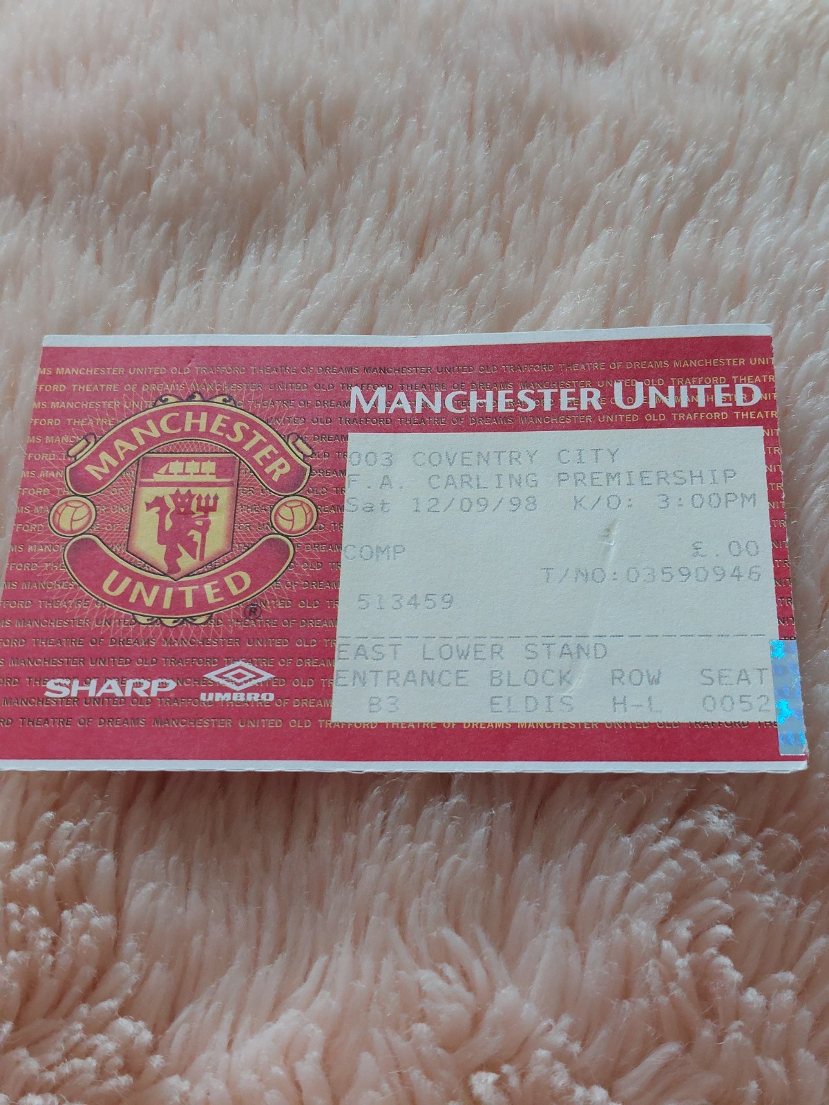 MANCHESTER UNITED v COVENTRY CITY FOOTBALL TICKET 1998/99 TREBLE SEASON  for sale on Ebay