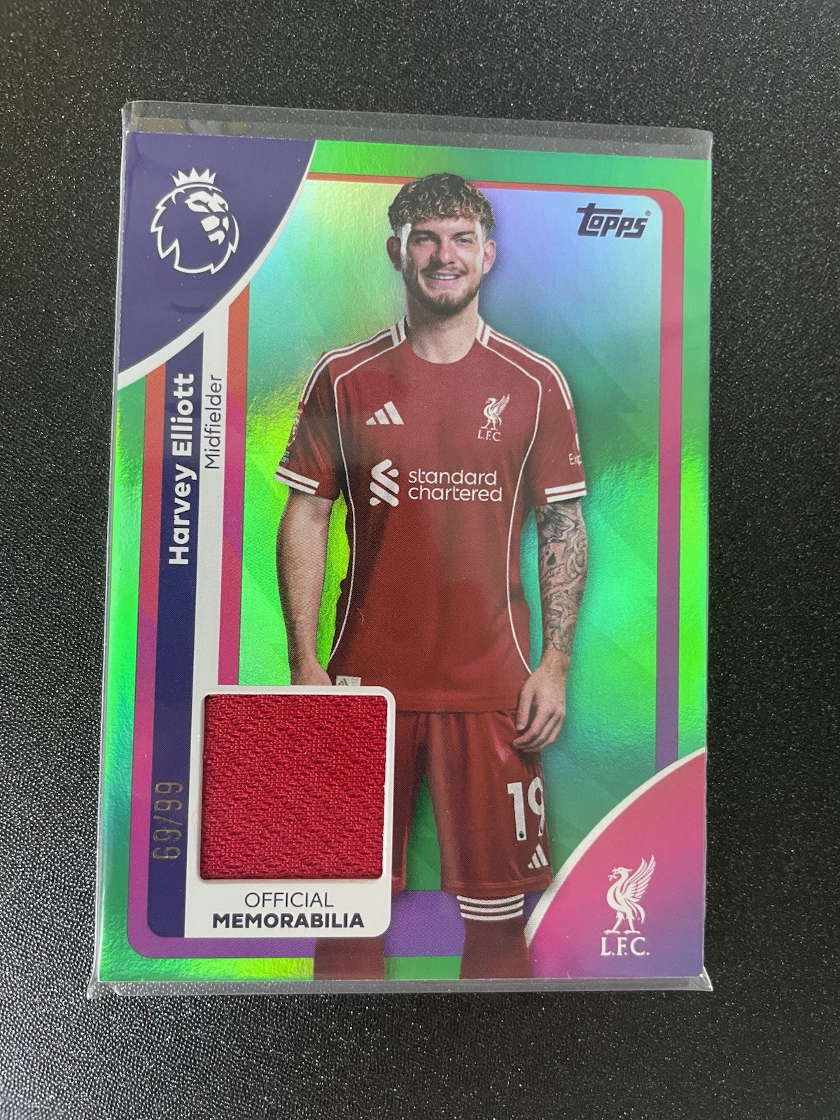 Harvey Elliot Topps Premier League Patch Relic Card /99 Liverpool 2025 - 2026 for sale on Ebay