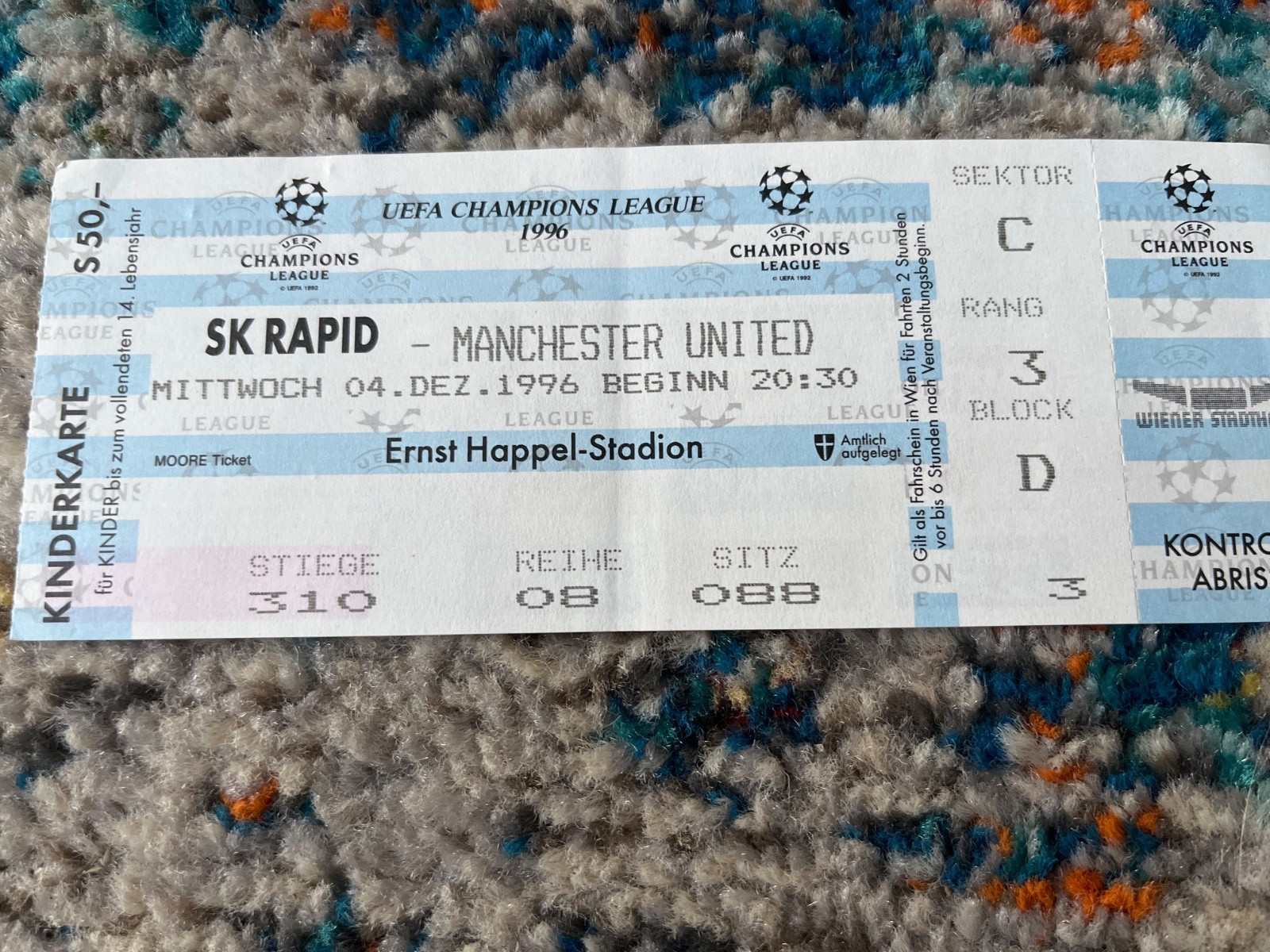 Rare complete Ticket S K Rapid v Manchester United champions lge 1996 Man Utd  for sale on Ebay