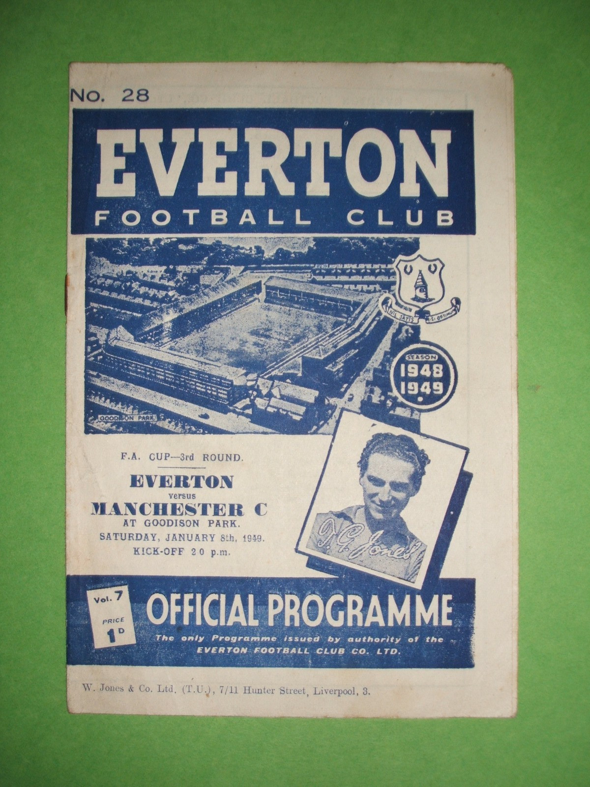 EVERTON V MANCHESTER CITY ( F,A,CUP R3) 08-01-1949. for sale on Ebay