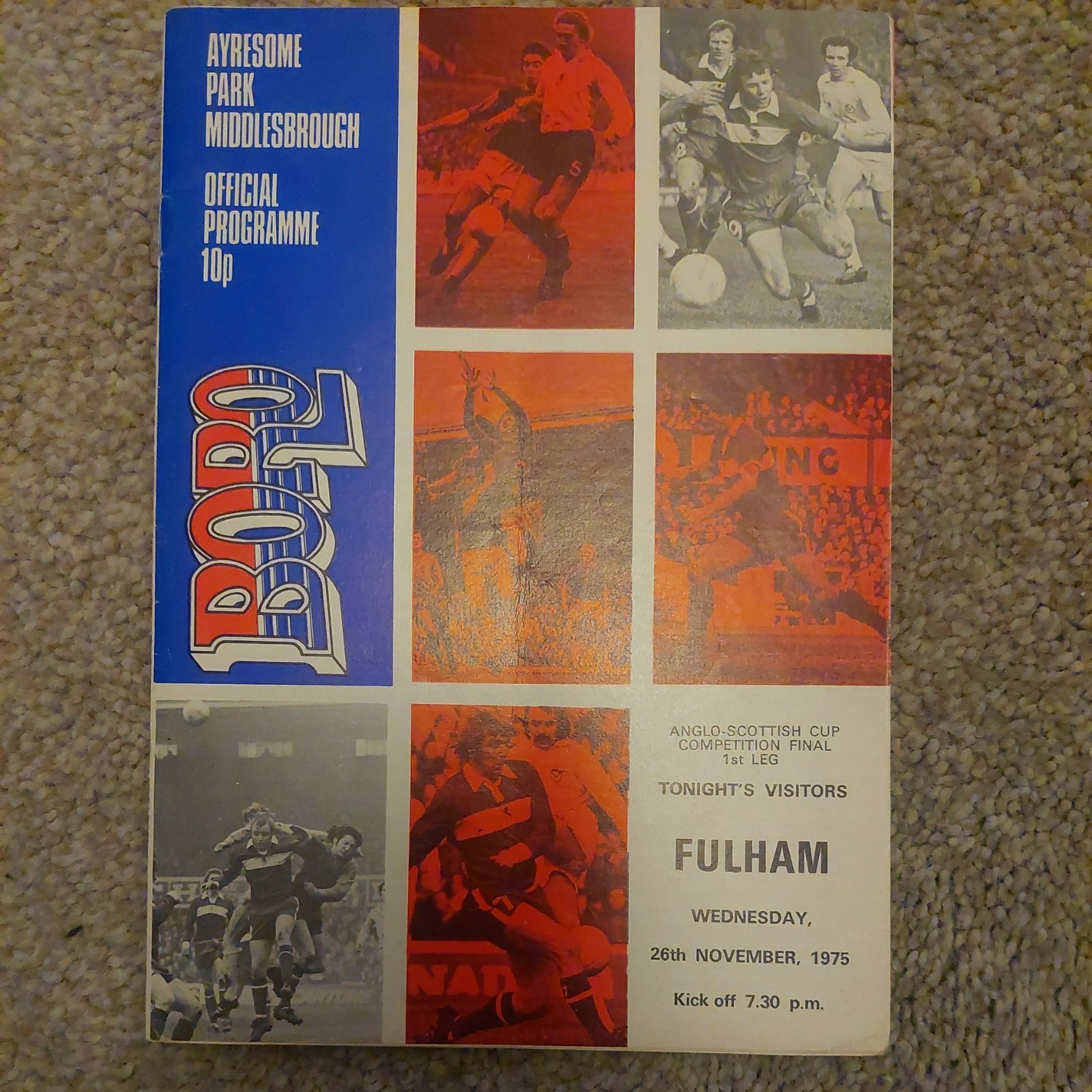75/6 Middlesbrough vs Fulham (Anglo Scottish Cup Final 1st Leg) for sale on Ebay