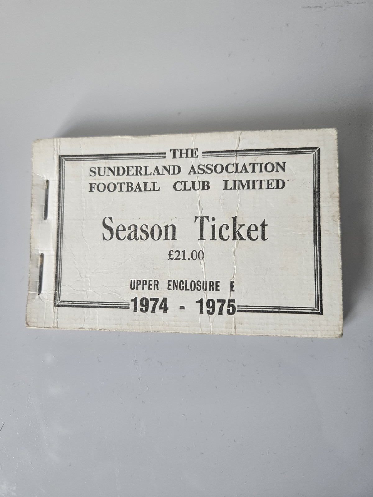 Sunderland Season Ticket From 1974-75 Roker Park  for sale on Ebay