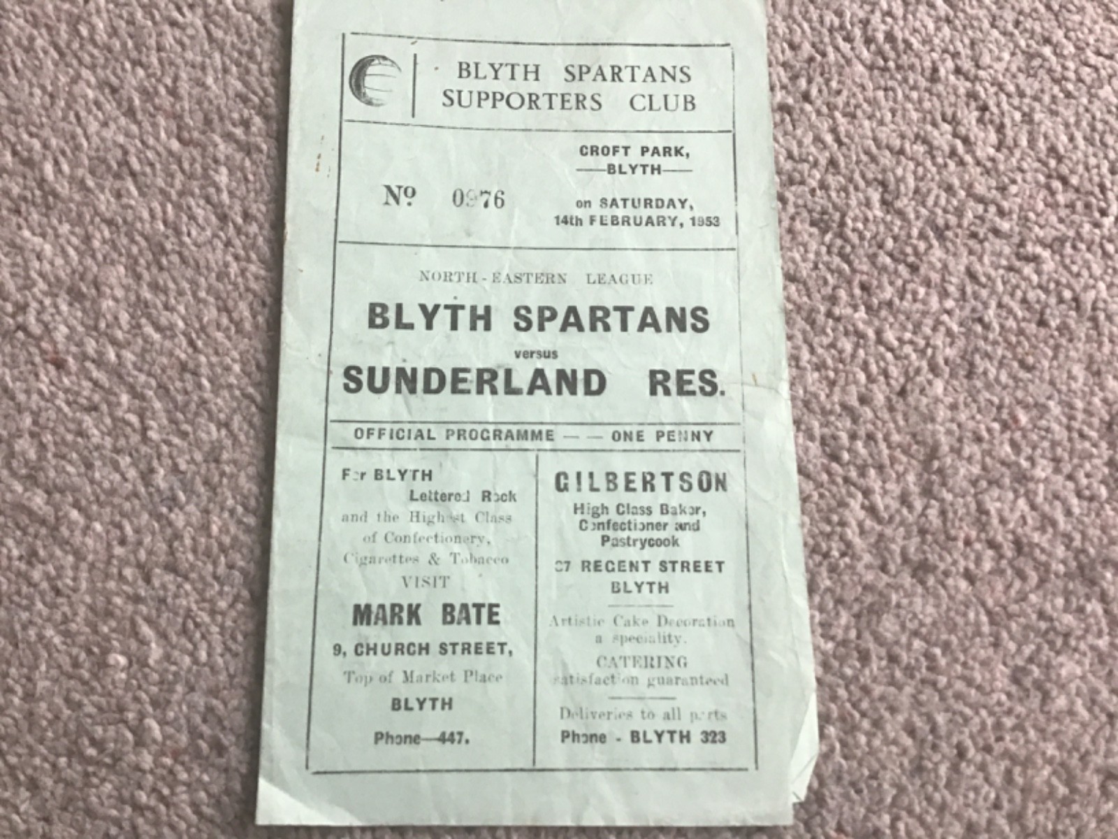Blyth Spartans v Sunderland Reserves Football Programme 14/2/1953. for sale on Ebay