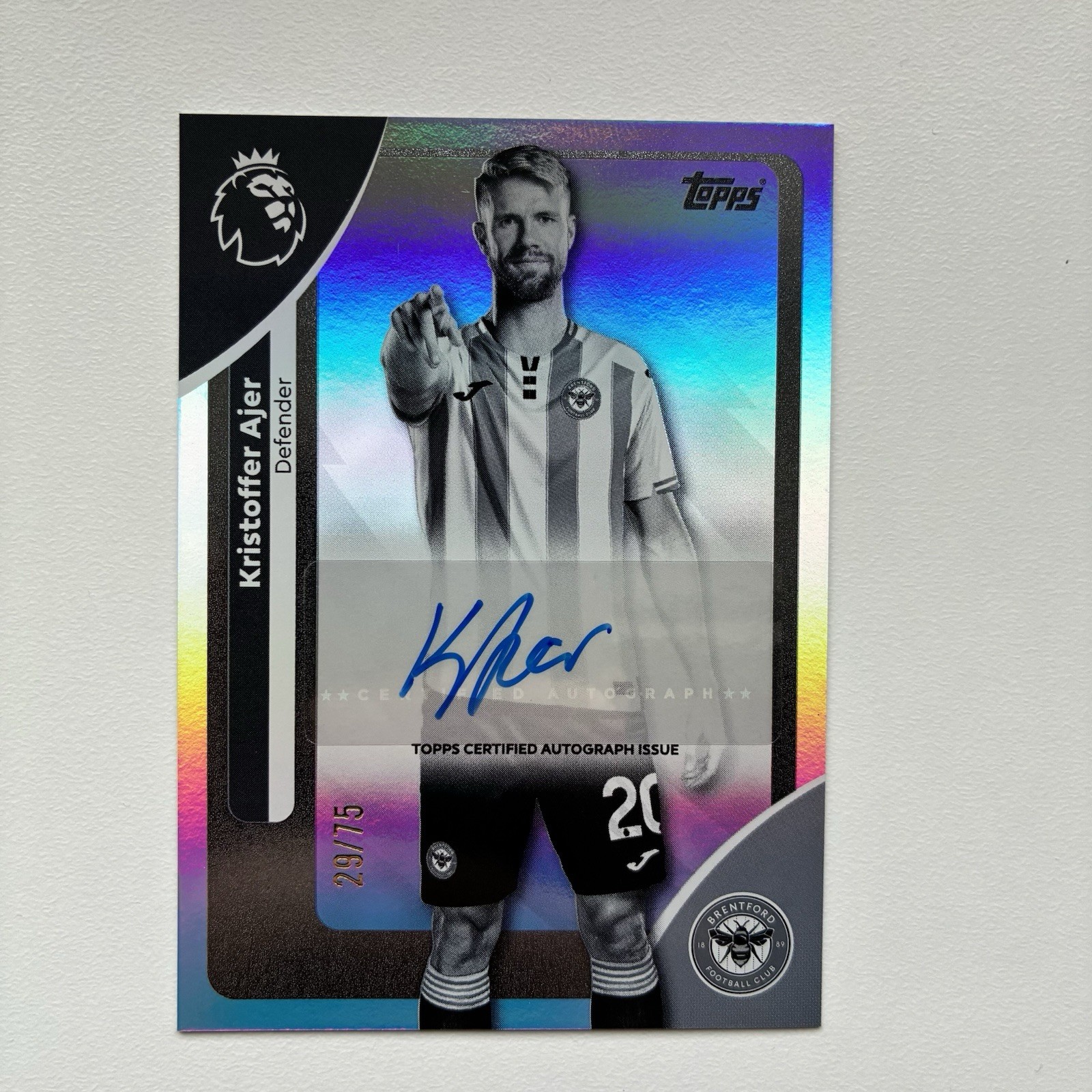 Topps Premier League 2026 Kristoffer Ajer Black & White Auto 29/75. Brentford for sale on Ebay