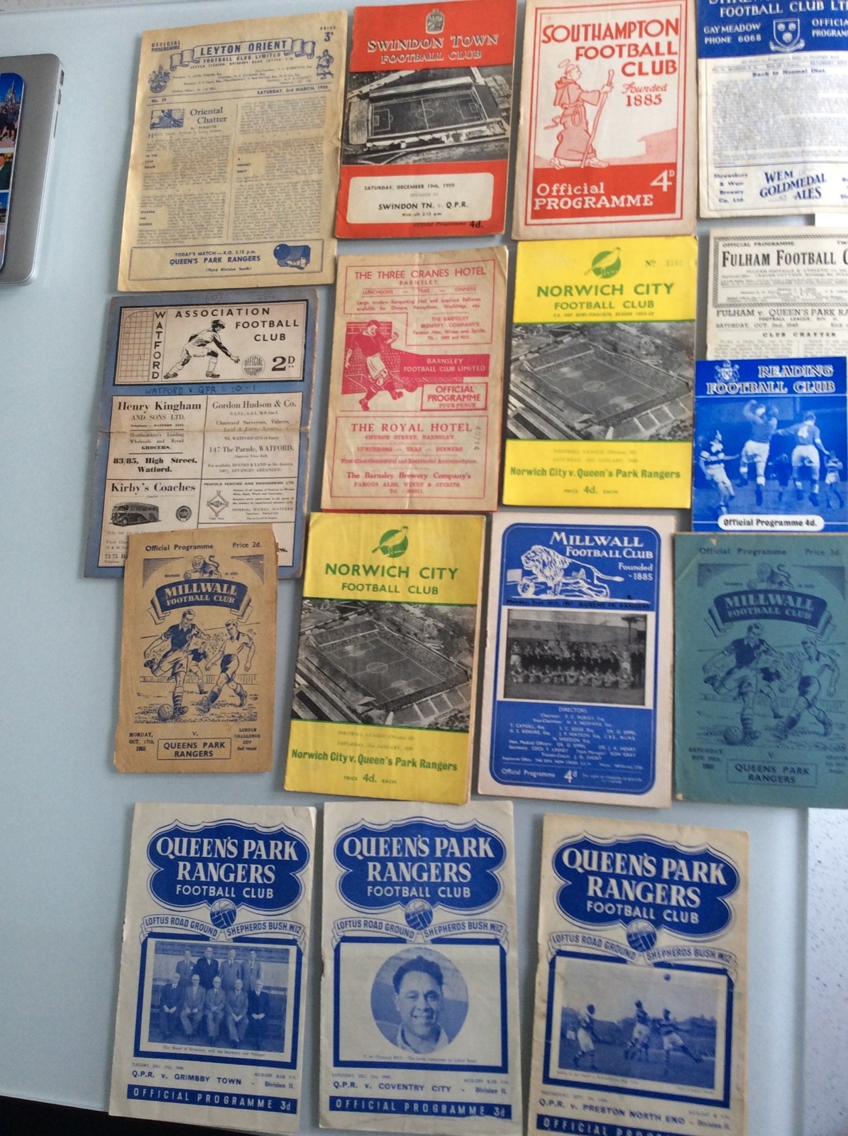 17 X QUEENS PARK RANGERS HOMES - AWAYS FROM 1947 - 1959 - 1960 V WATFORD ETC for sale on Ebay