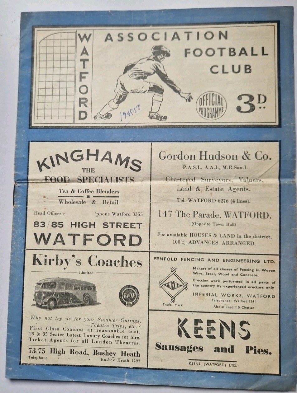 WATFORD v PORT VALE FOOTBALL PROGRAMME 1949-50 for sale on Ebay