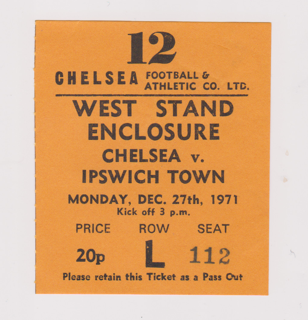 Chelsea V Ipswich Town 1971  Match Ticket. Webb Played In Goal for sale on Ebay