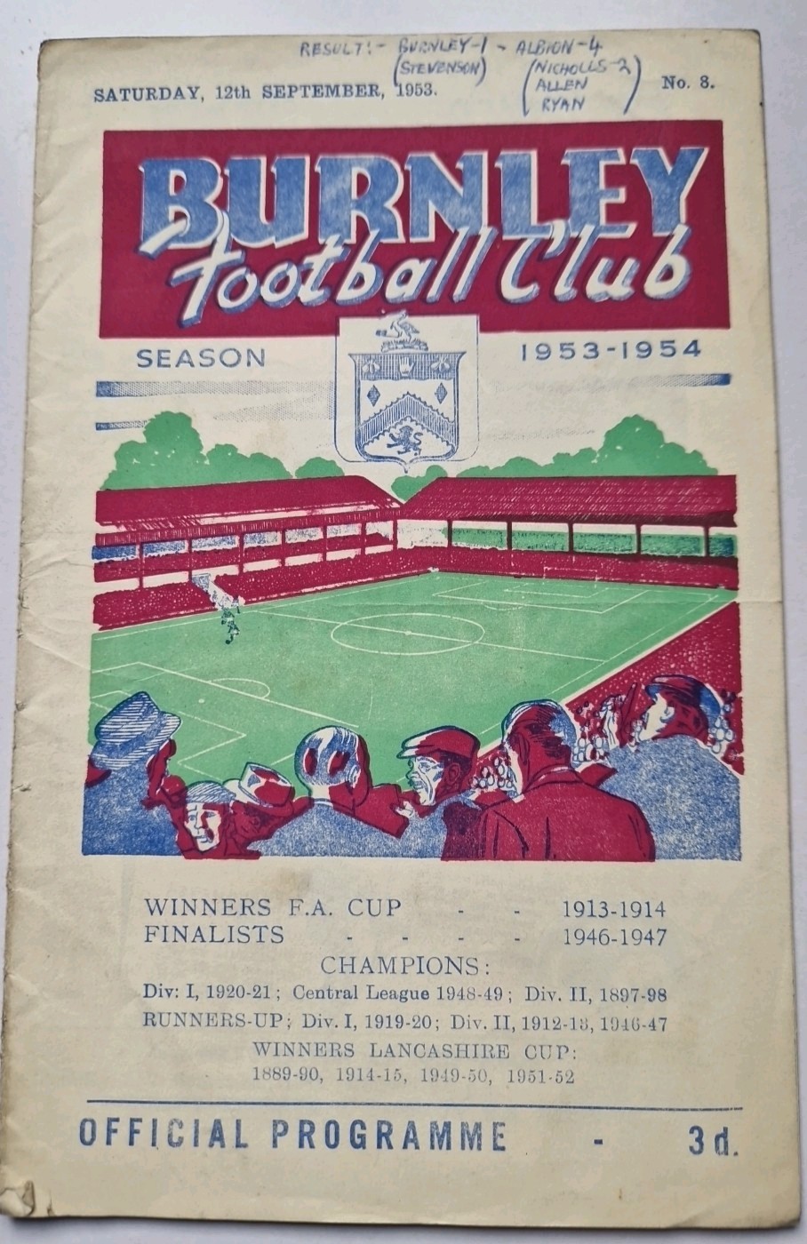 BURNLEY v WEST BROMWICH ALBION FOOTBALL PROGRAMME 1953-54 for sale on Ebay