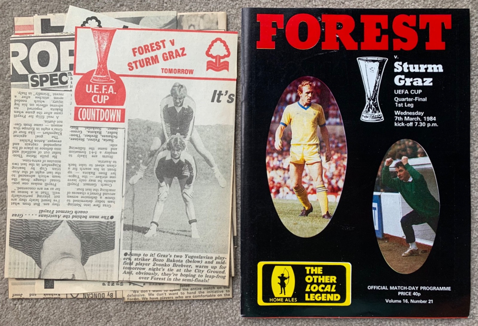 NOTTINGHAM FOREST v STURM GRAZ 1984 UEFA CUP FOOTBALL PROGRAMME NEWSPAPER BUNDLE for sale on Ebay