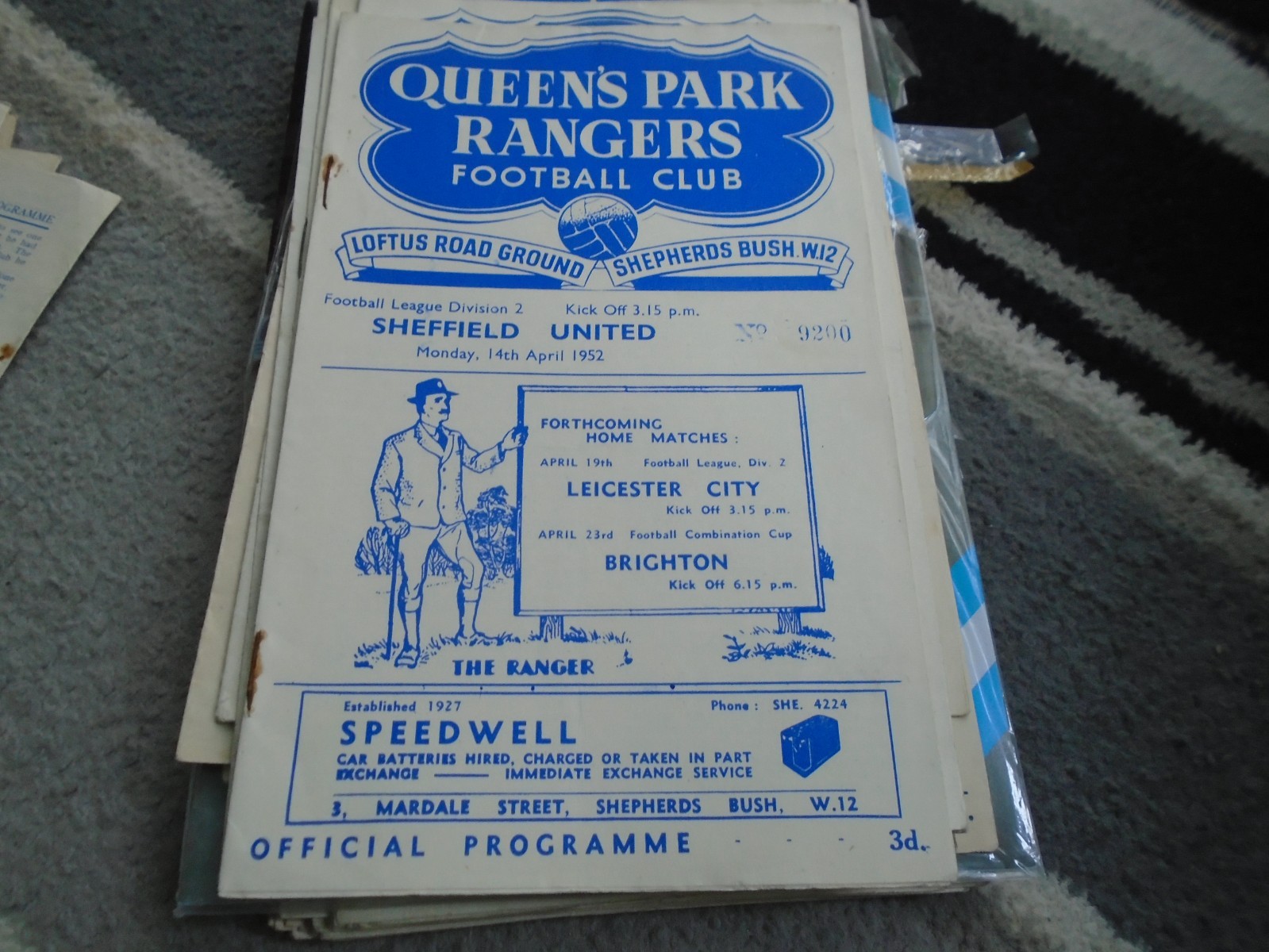 QUEEN`S PARK RANGERS V SHEFFIELD UNITED 1951-2 for sale on Ebay