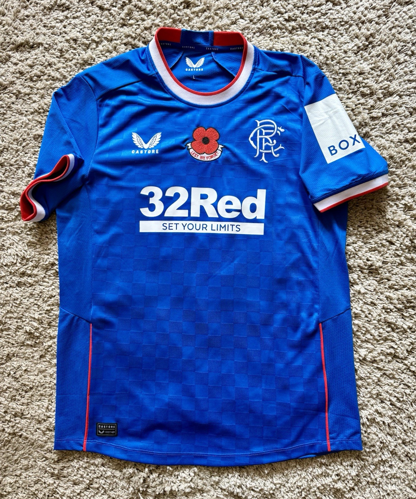 Rangers 22/23 Home Poppy Shirt Morelos 20 for sale on Ebay