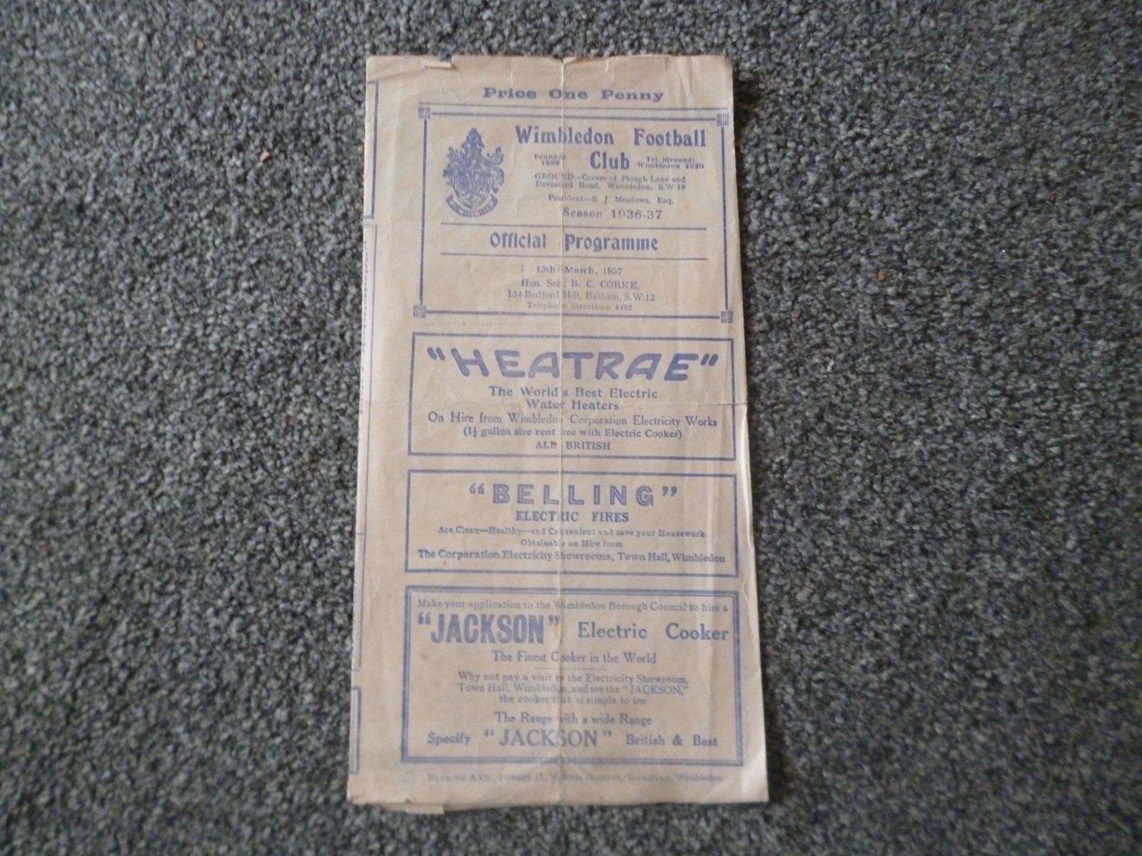 Worthing v St Albans City @ Wimbledon 1936/1937 AFA Senior Cup Semi Final Prog for sale on Ebay