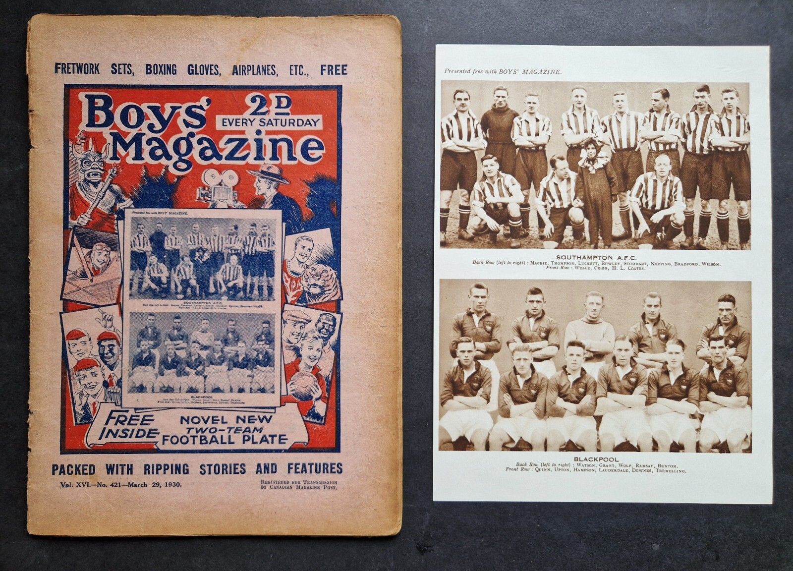 Boys’ Magazine Comic 29th March 1930 & Southampton FC Blackpool FC Team Photos for sale on Ebay