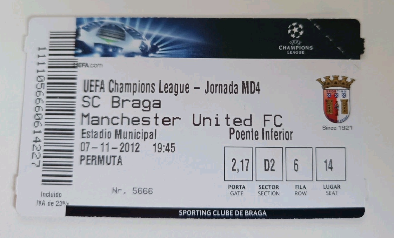 TICKET COLLECTORS: BRAGA - MANCHESTER UNITED EUROPEAN CUP 2012 for sale on Ebay