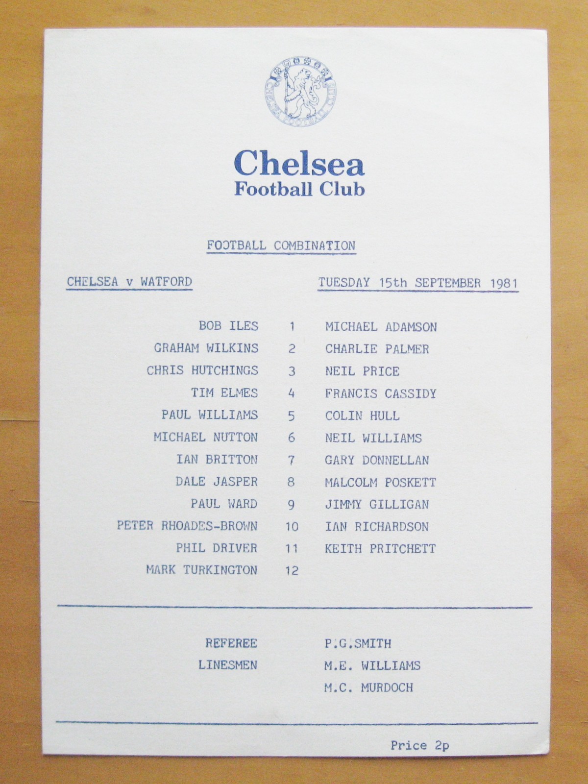 CHELSEA v WATFORD Reserves 1981/1982 *Excellent Condition Football Programme* for sale on Ebay