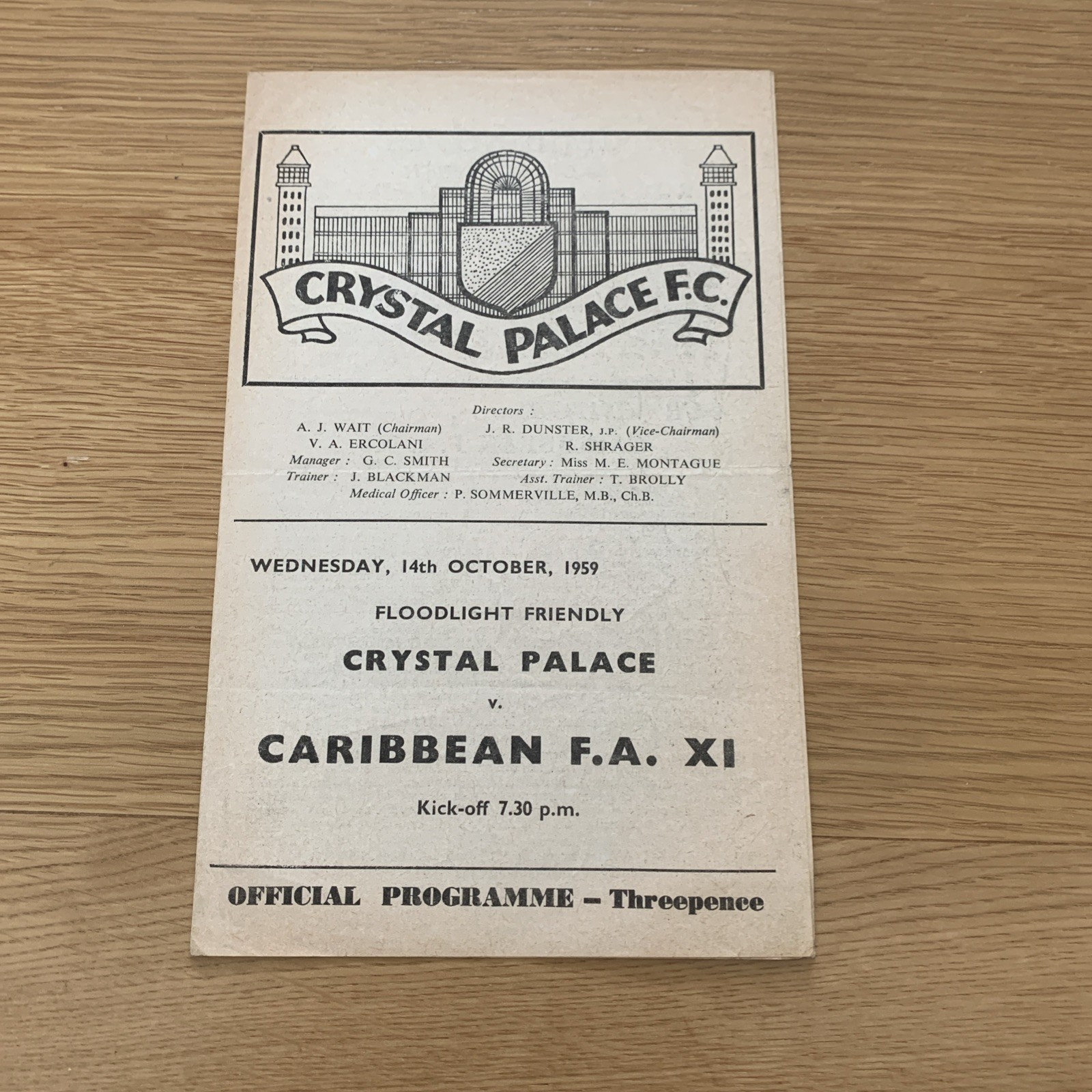1959 Crystal Palace V Caribbean FA X1 Floodlight Friendly Match for sale on Ebay