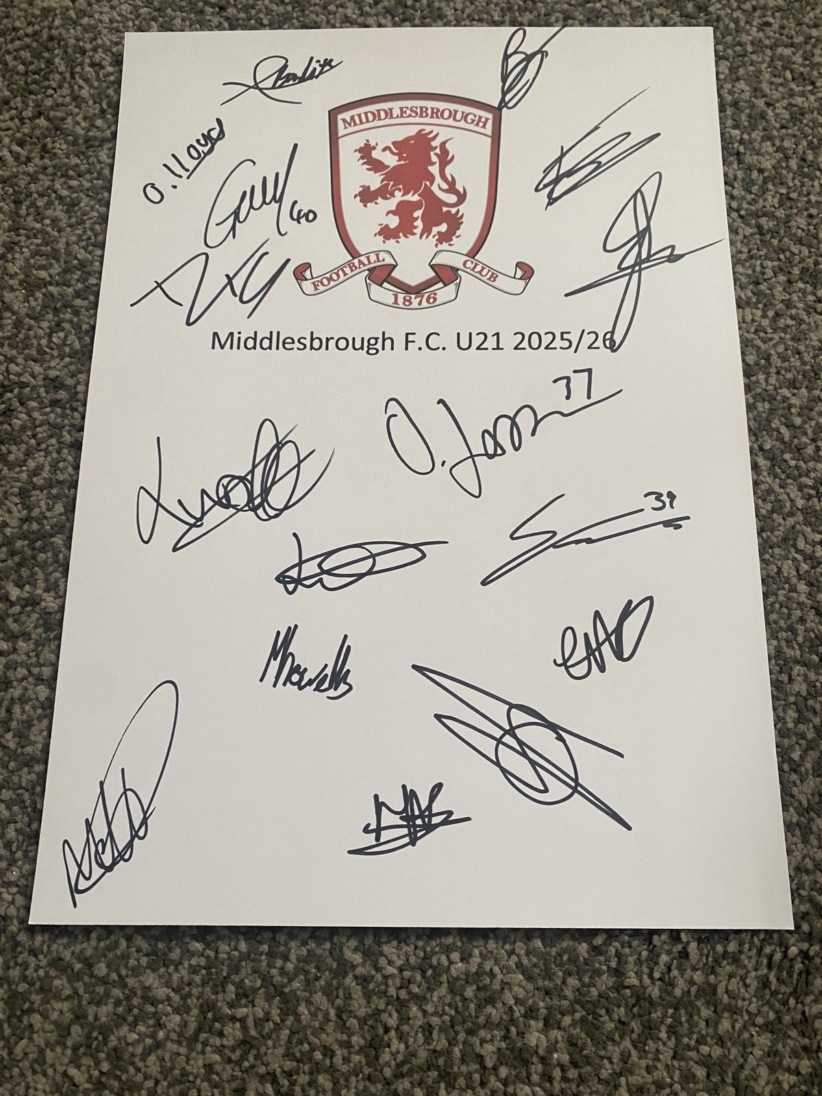 Middlesbrough U21 Football Club 2025/26 A4 Signed Sheet Hamilton  for sale on Ebay
