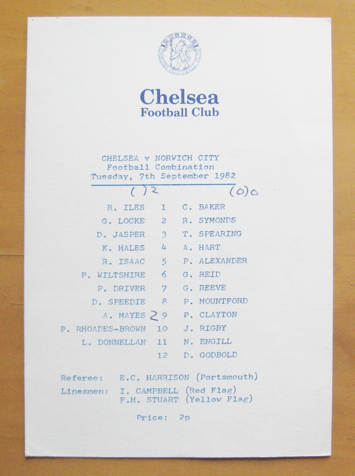 CHELSEA v NORWICH CITY Reserves 1982/1983 Excellent Condition Football Programme for sale on Ebay
