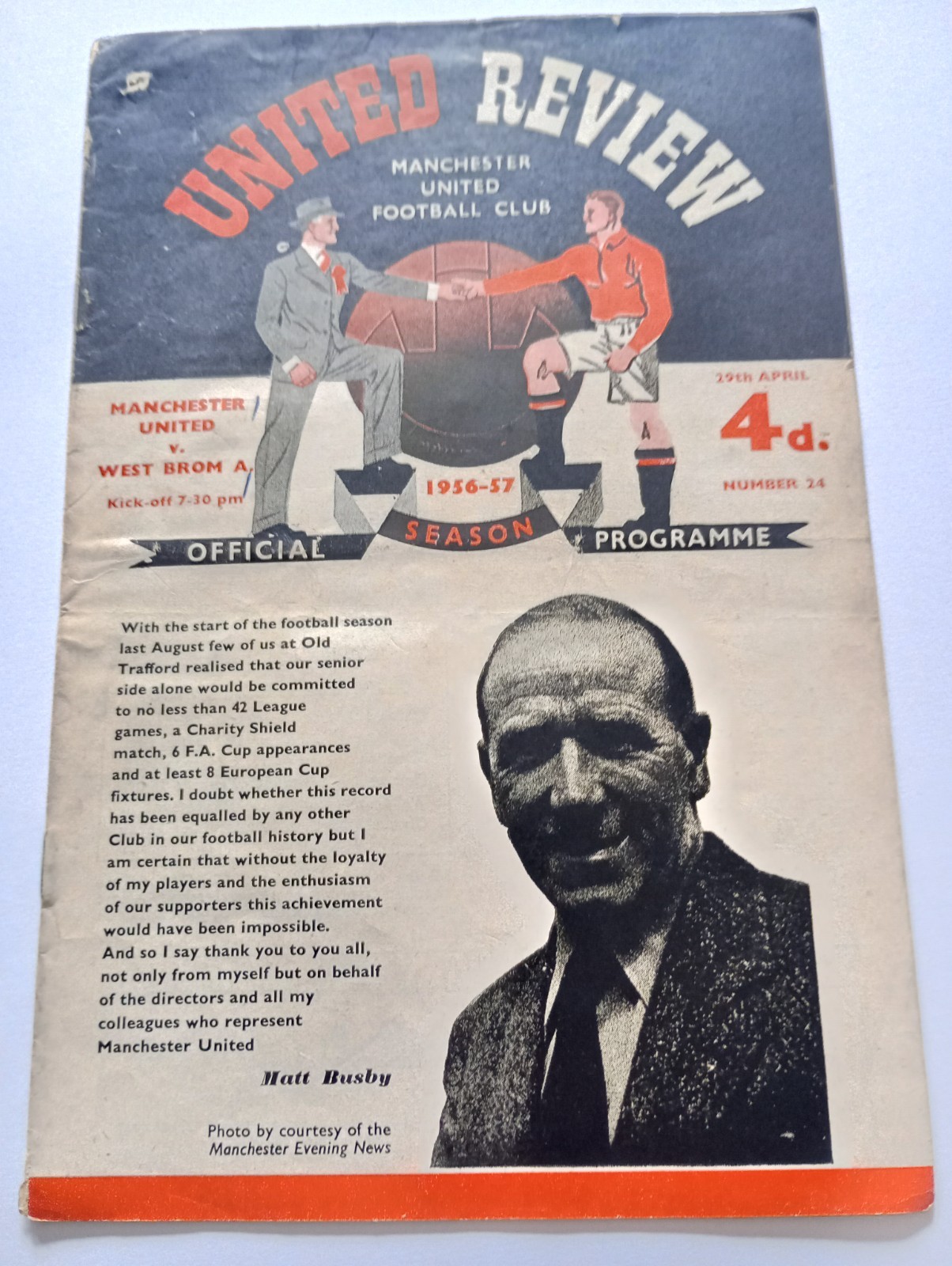 29.04.1957 Manchester United v West Bromwich Albion (First Division) for sale on Ebay