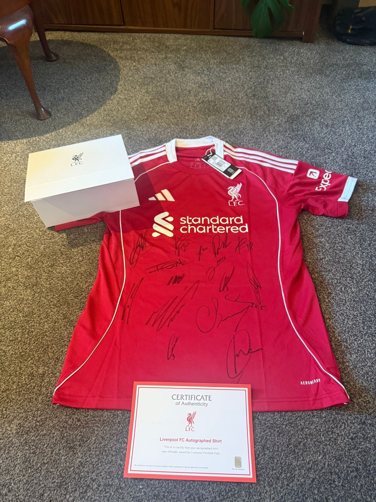 Liverpool FC Signed squad shirt 25/26 Autographed x16 Salah Isaak + LFC COA for sale on Ebay