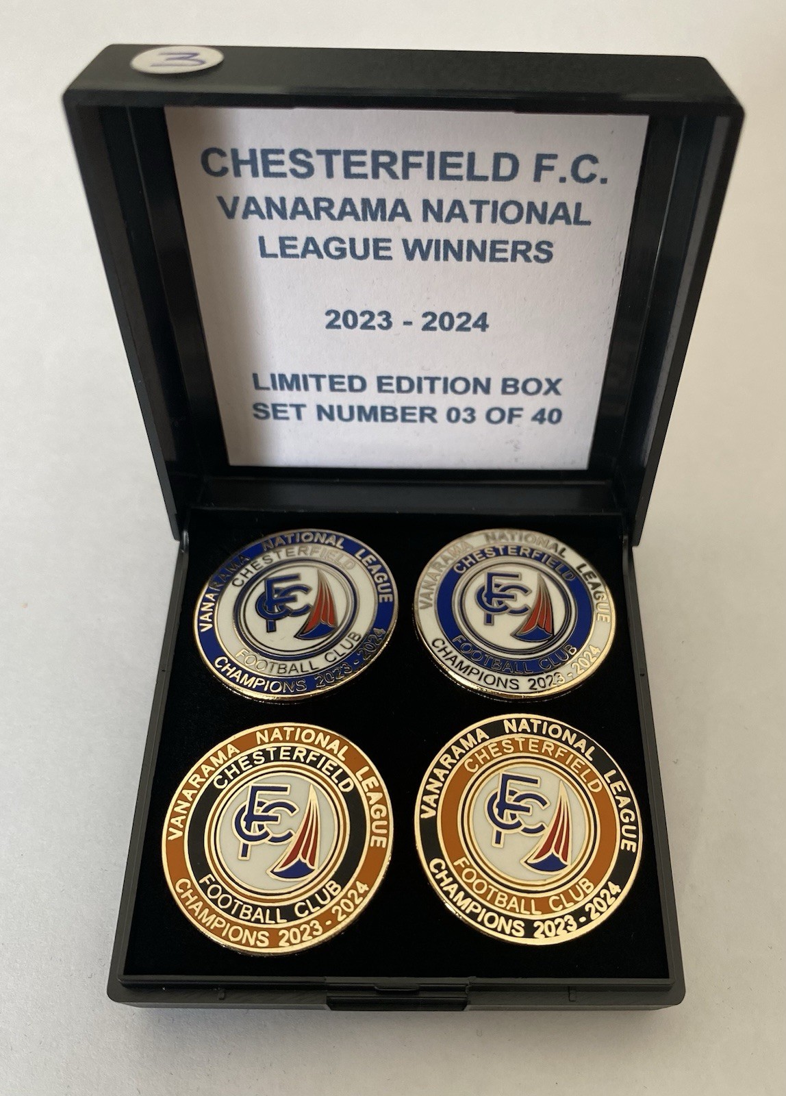 CHESTERFIELD Football Club FC Badge LIMITED EDITION PROMOTIONAL CFC Box Pin Set for sale on Ebay