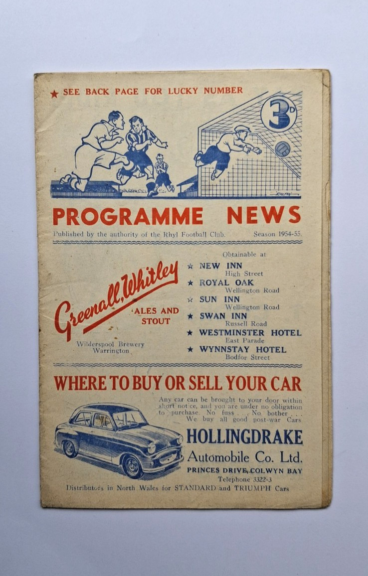 Rhyl v Wrexham Reserves - 9/9/54 - Cheshire League for sale on Ebay