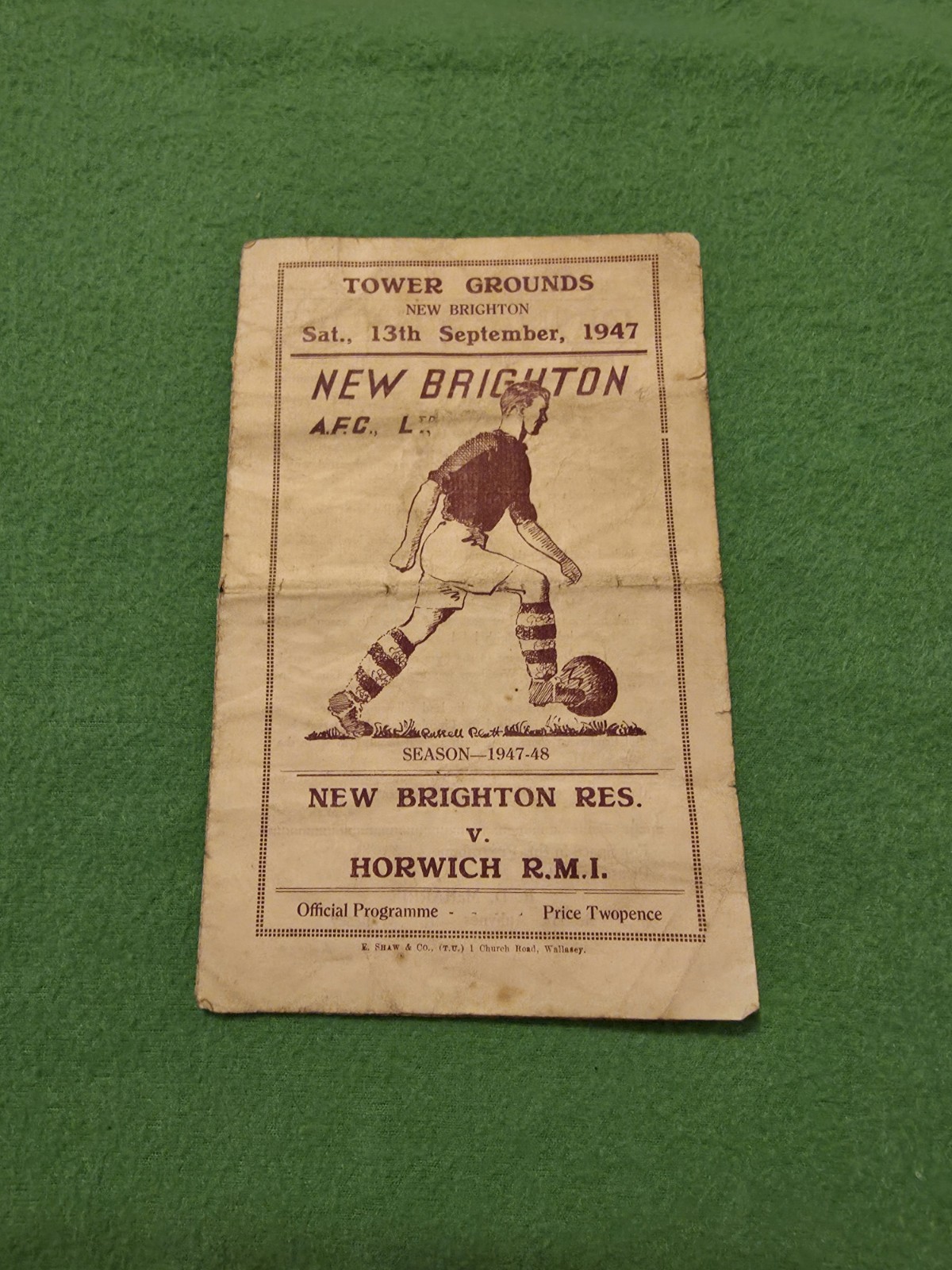 Original New Brighton Reserves v Horwich Programme Saturday 13th September 1947 for sale on Ebay