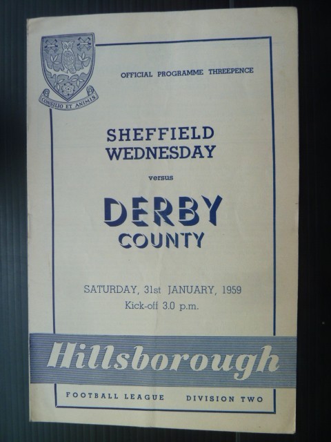 SHEFFIELD WEDNESDAY  v  Derby County  58/9. for sale on Ebay