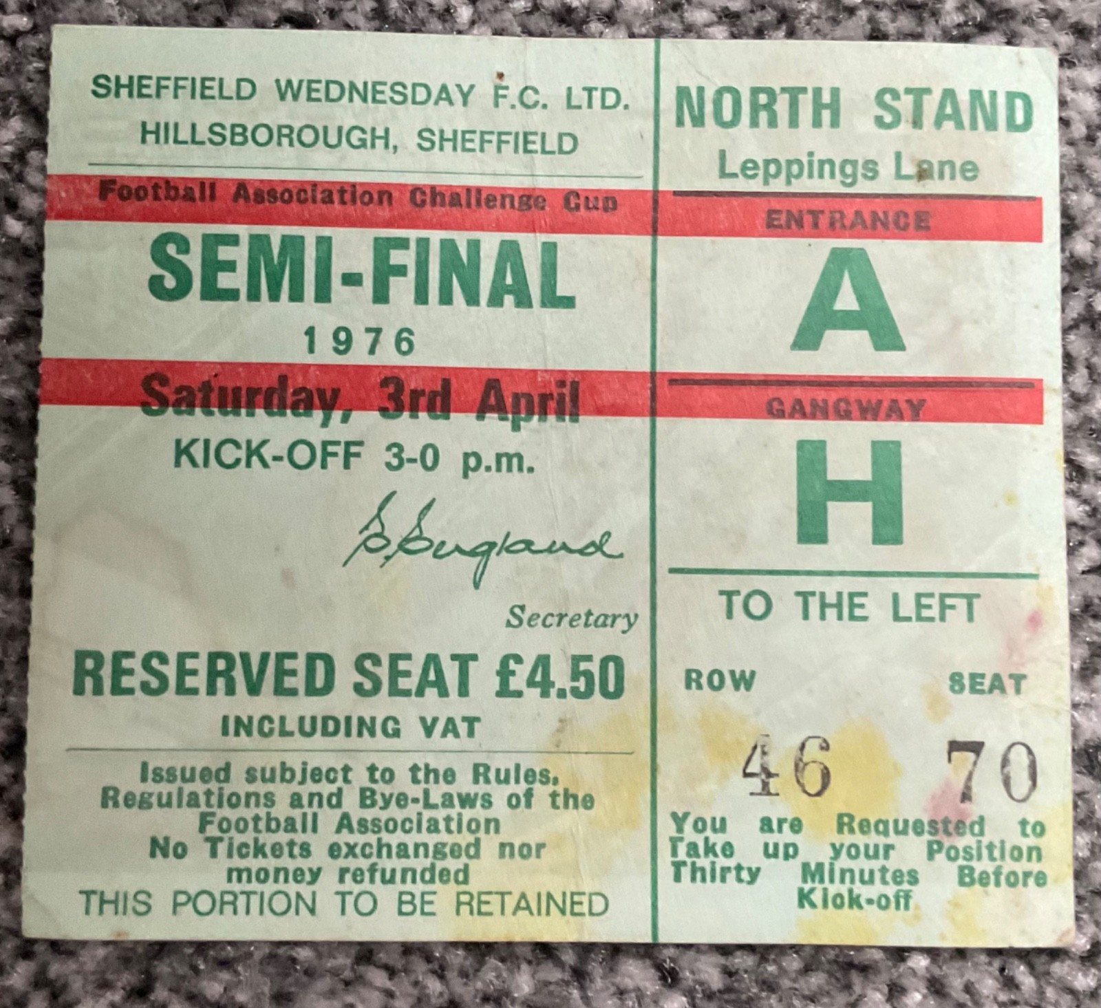 Ticket - Manchester United v Derby County (FA Cup Semi) 1975/76 (North Stand)  for sale on Ebay