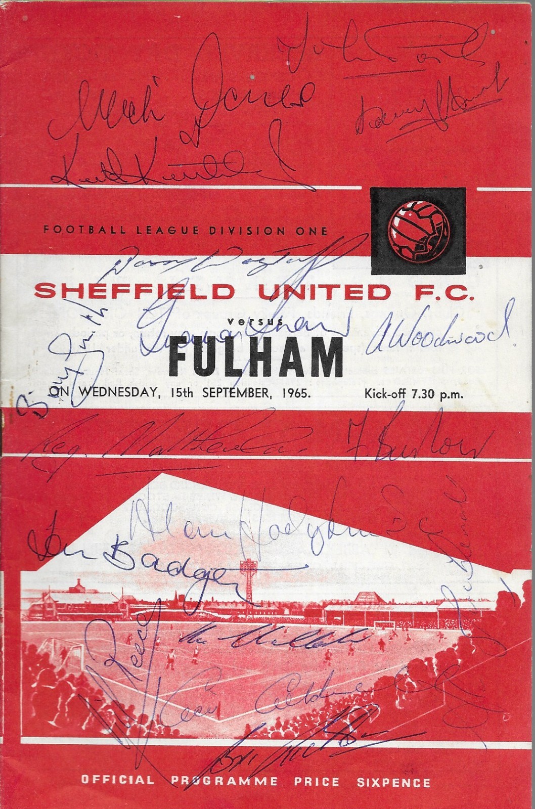 17 AUTOGRAPHS - FOOTBALL PROGRAMME - SHEFFIELD UNITED v FULHAM 15 SEPTEMBER 1965 for sale on Ebay