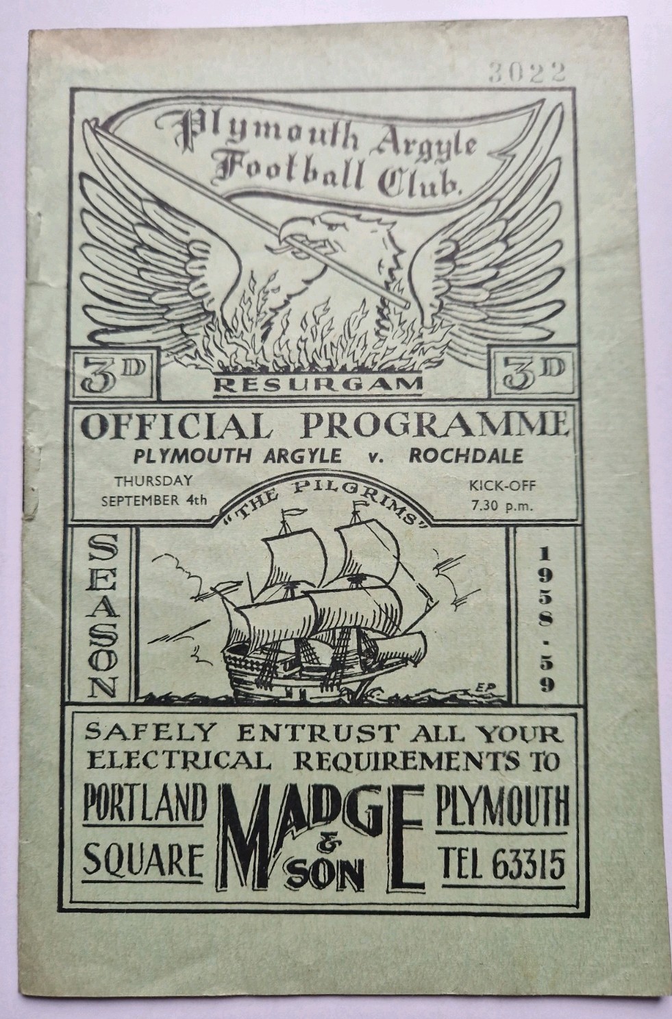 PLYMOUTH ARGYLE  v. ROCHDALE  FOOTBALL PROGRAMME 1958-59 for sale on Ebay