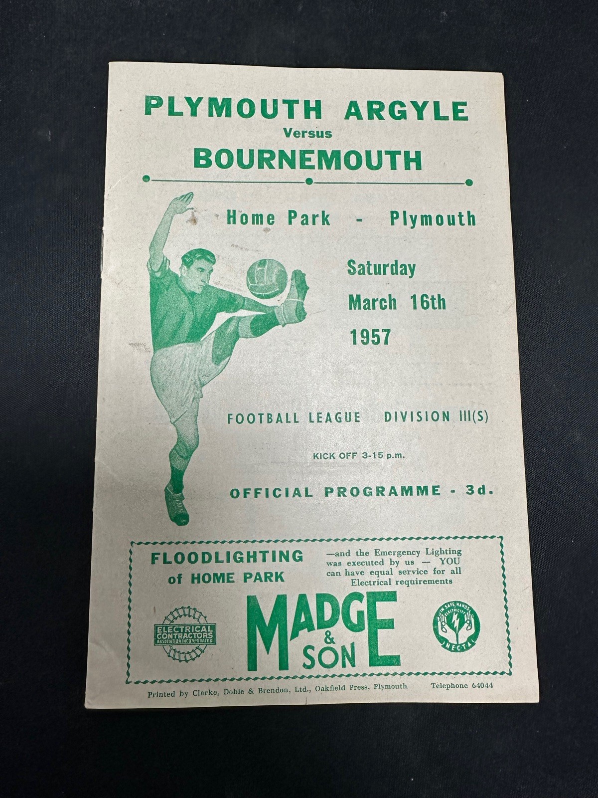 Plymouth Argyle v Bournmouth 1956/57 (40/28) for sale on Ebay