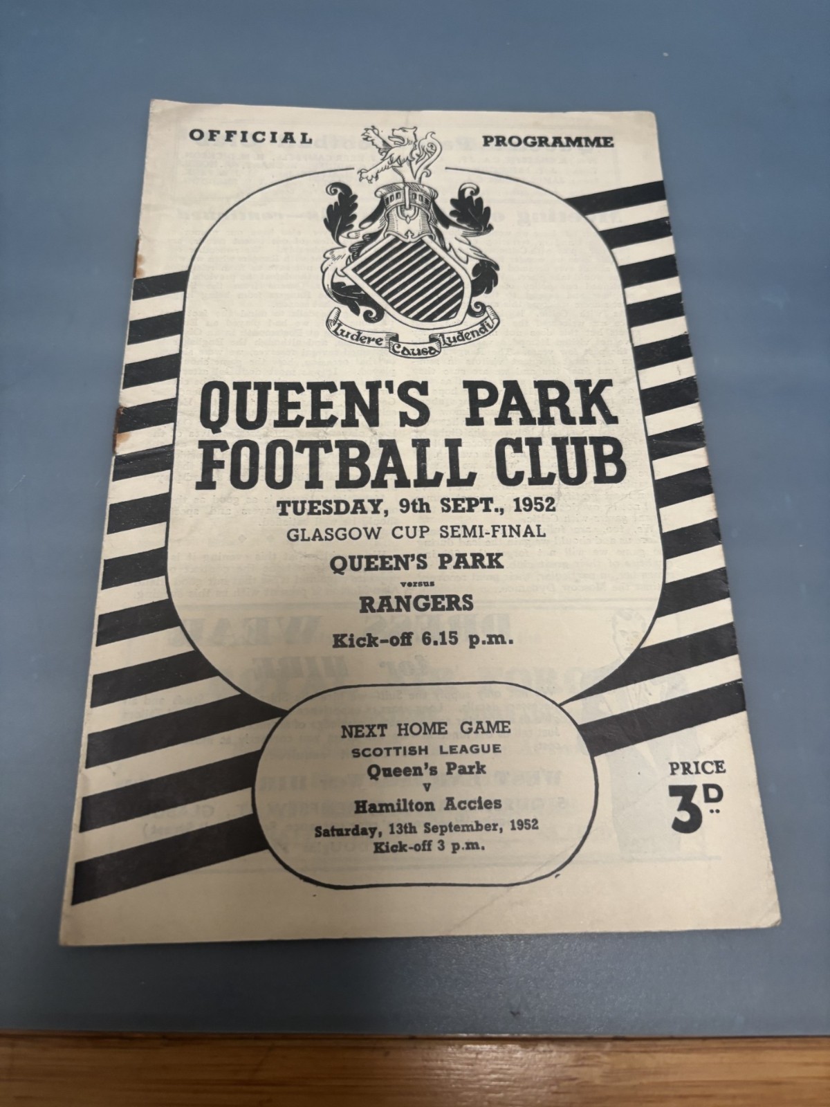 QUEENS PARK v RANGERS Sept 1952 GLASGOW CUP for sale on Ebay