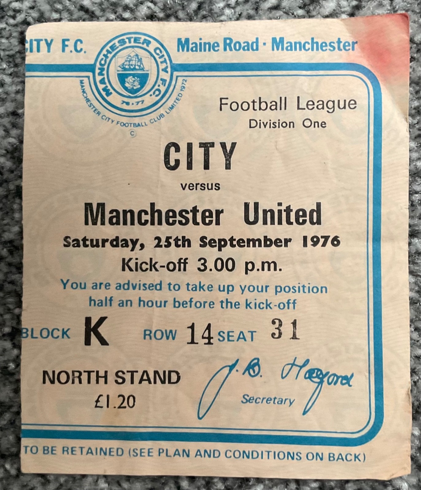 Ticket - Manchester City v Manchester United 1976/77 for sale on Ebay