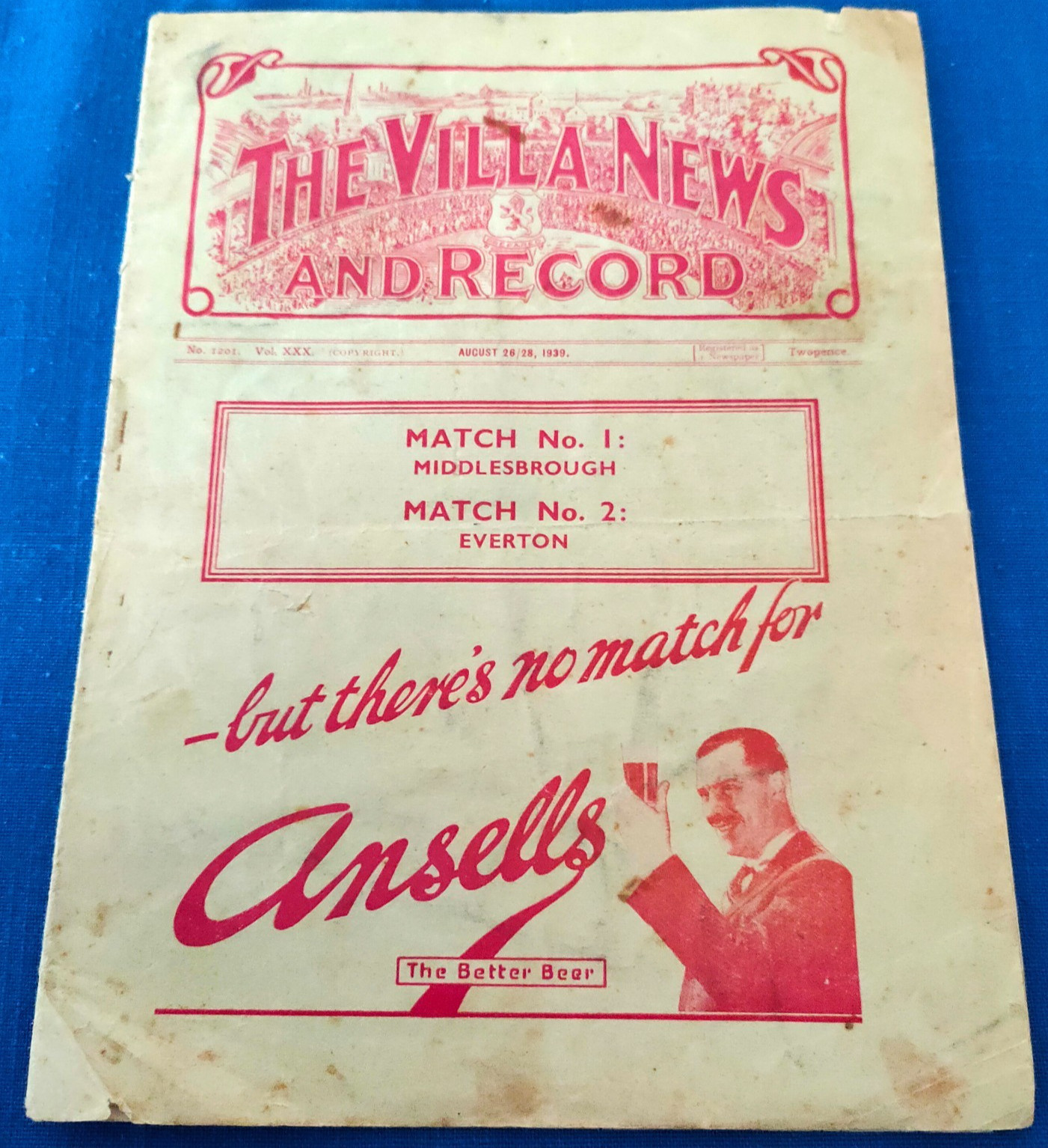 ASTON VILLA  V   MIDDLESBROUGH  /  EVERTON -  26th  / 28th  AUG.  1939  - DIV. 1 for sale on Ebay