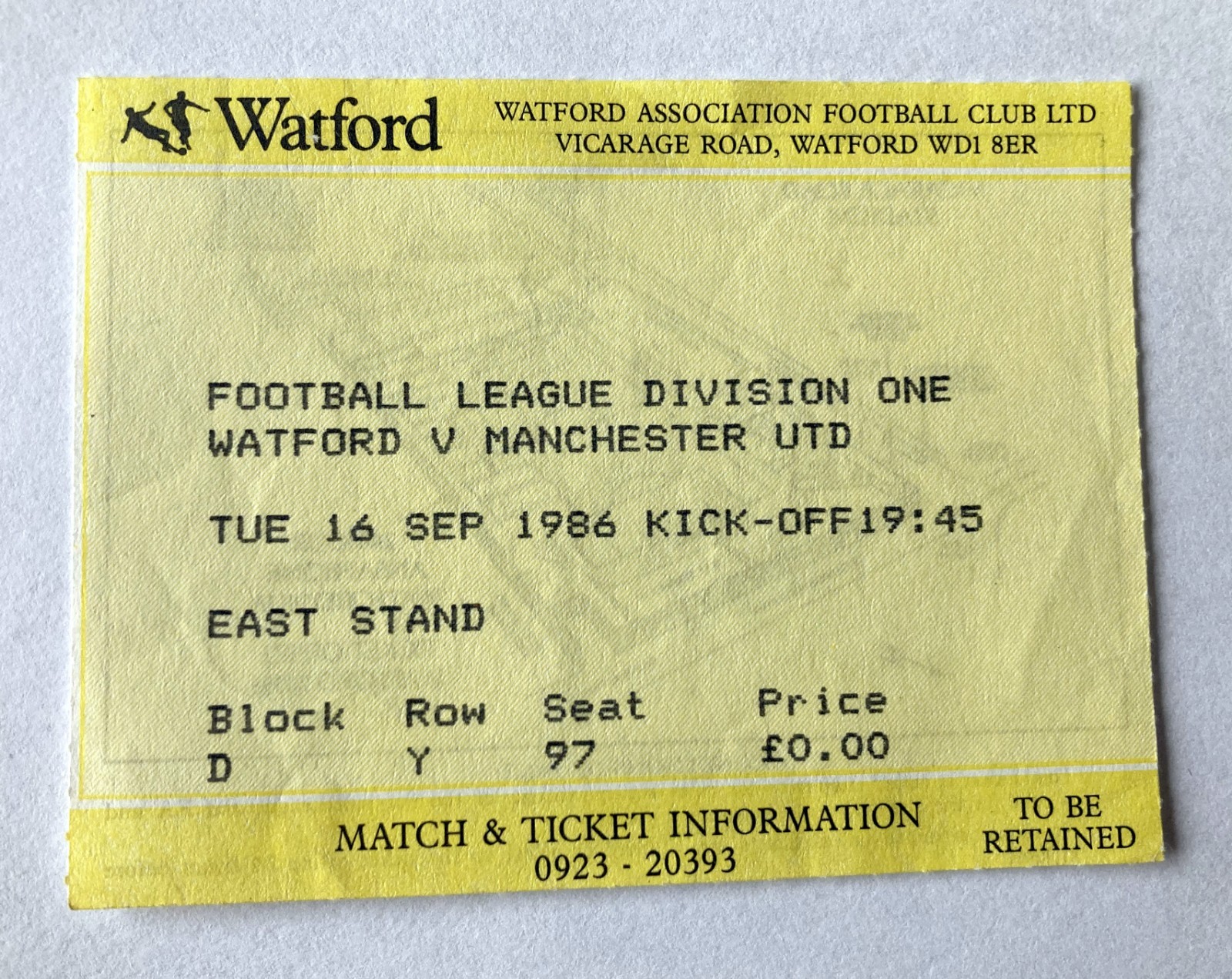 1986 WATFORD v Manchester United MATCH TICKET MINT 16.09.86 FREE POSTAGE (UK) for sale on Ebay