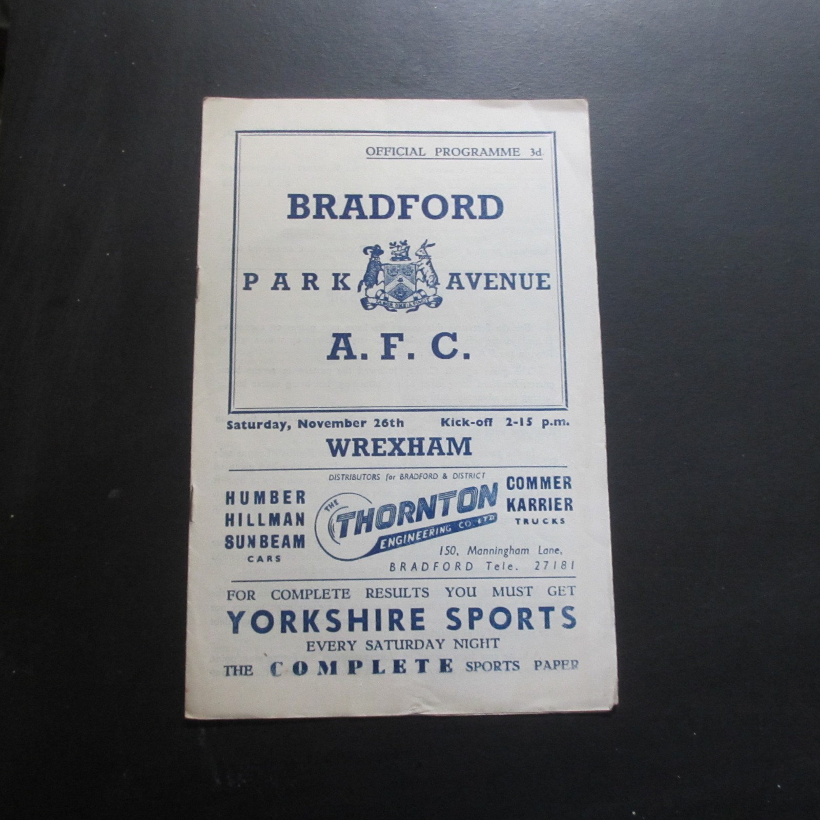 Bradford Park Ave v Wrexham Div 3 North 1955/6 for sale on Ebay