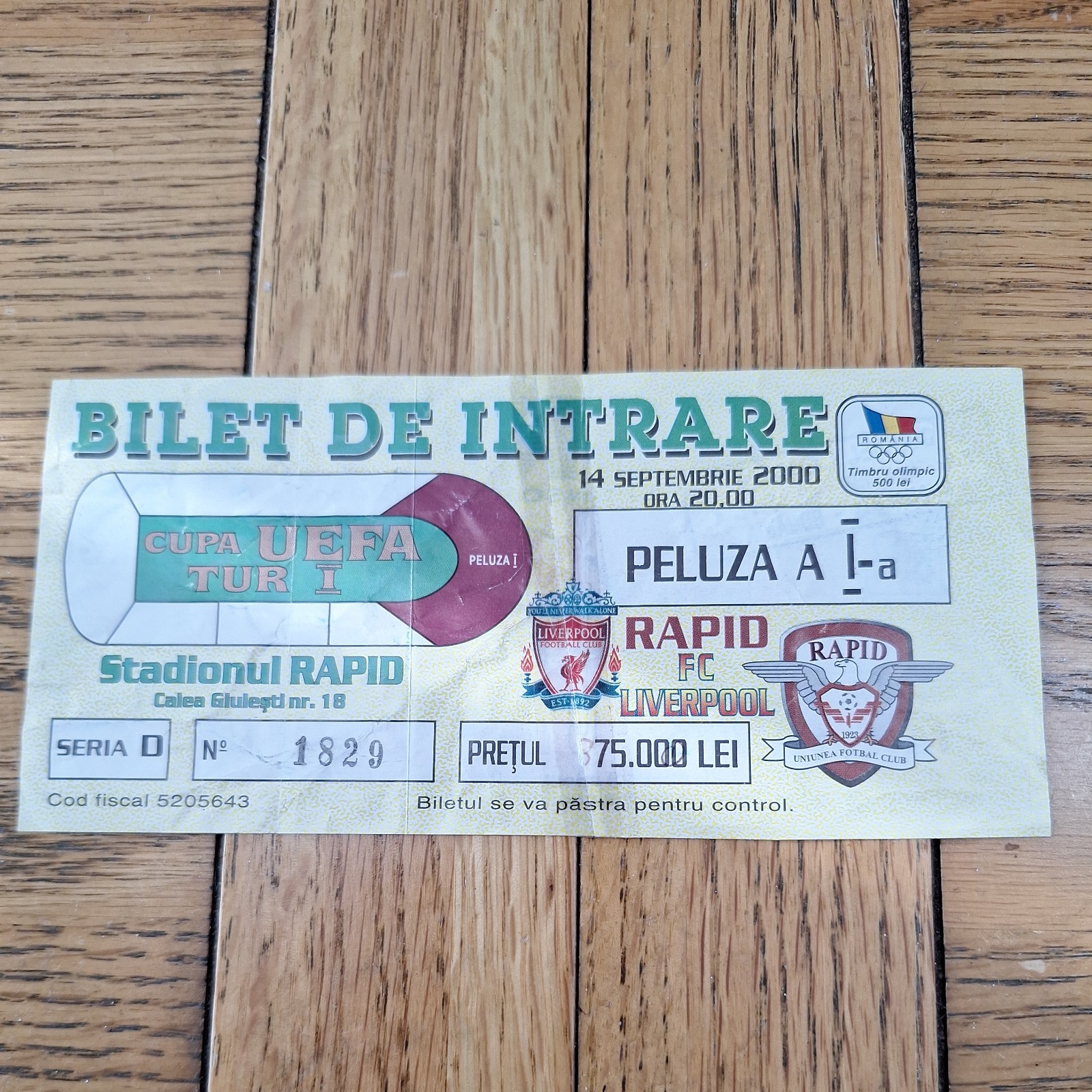 Rapid Bucharest v Liverpool 2000 UEFA Cup ticket stub  for sale on Ebay