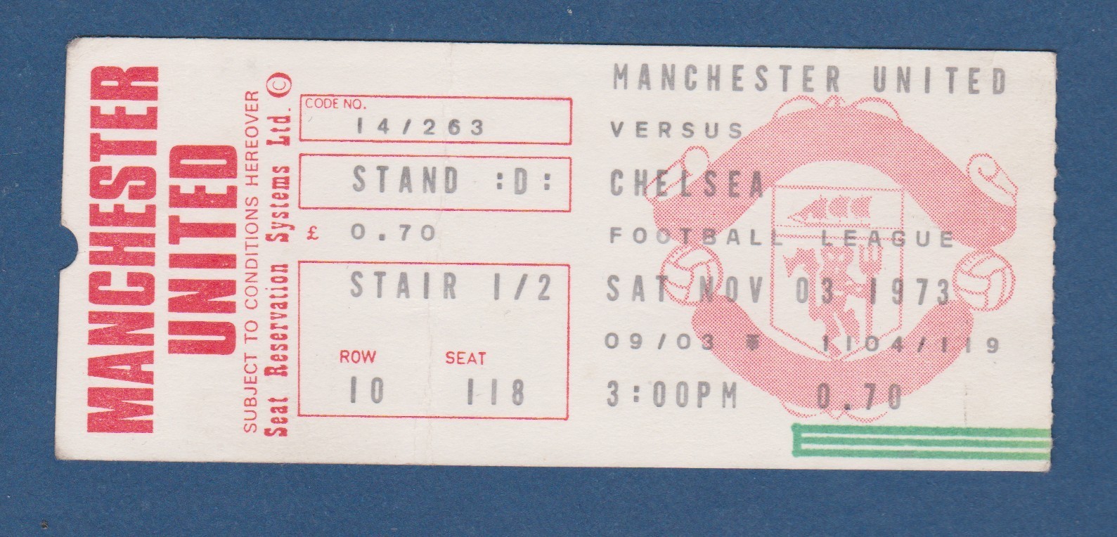 Manchester United V Chelsea 1973/74 Match Ticket for sale on Ebay