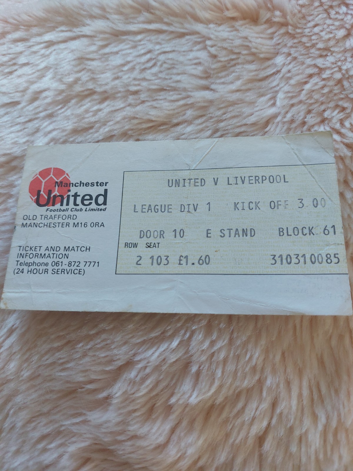 MANCHESTER UNITED v LIVERPOOL FOOTBALL TICKET DIVISION ONE 1980S  for sale on Ebay