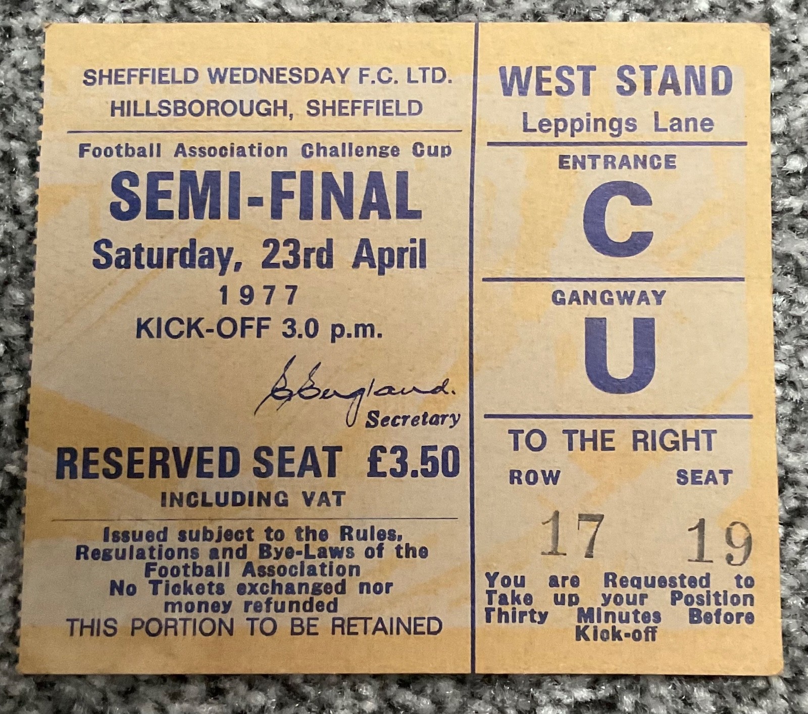 Ticket - Manchester United v Leeds United (FA Cup Semi Final) 1976/77  for sale on Ebay