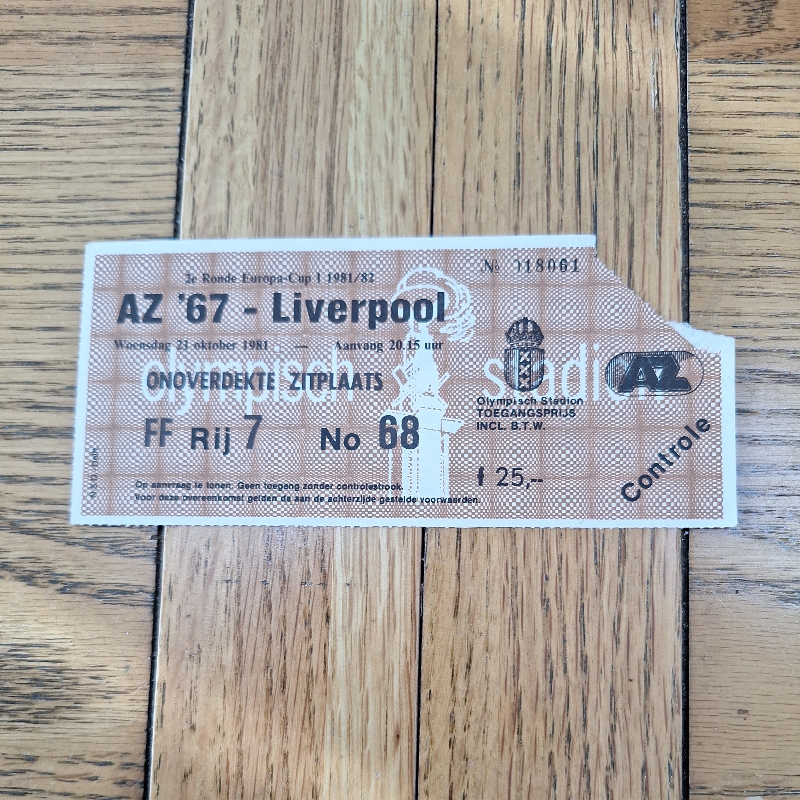 AZ 67 v Liverpool 1981 European Cup ticket stub  for sale on Ebay